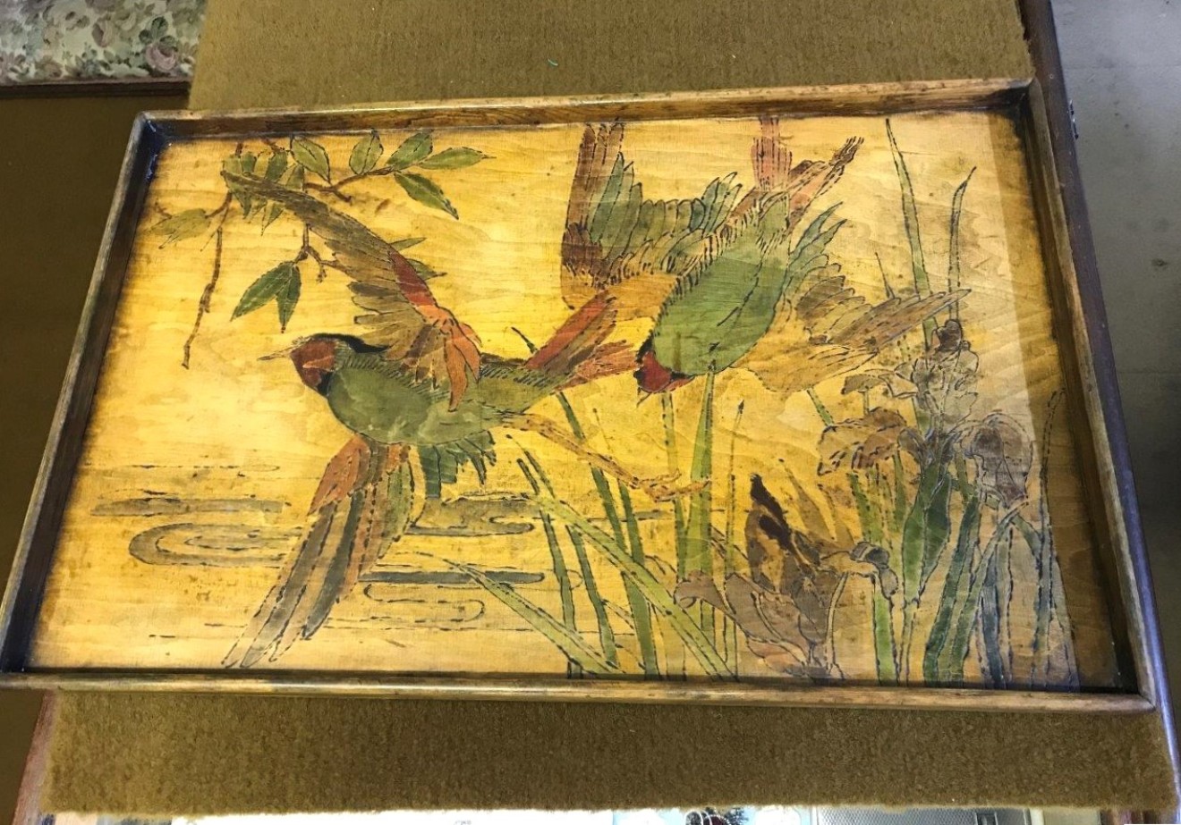 Vintage Wooden Hand Painted Serving Tray / Wall Art