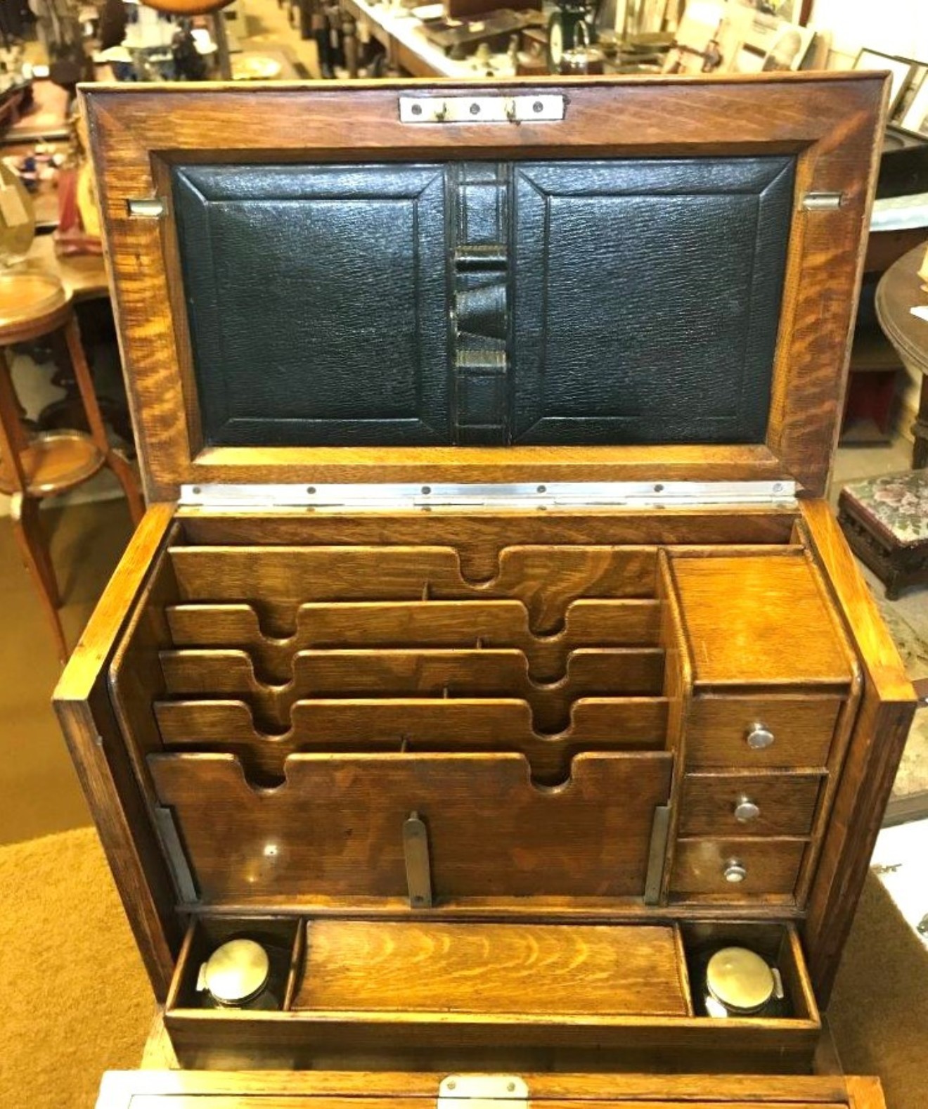 Edwardian Honey Oak Stationery Cabinet / Writing Slope