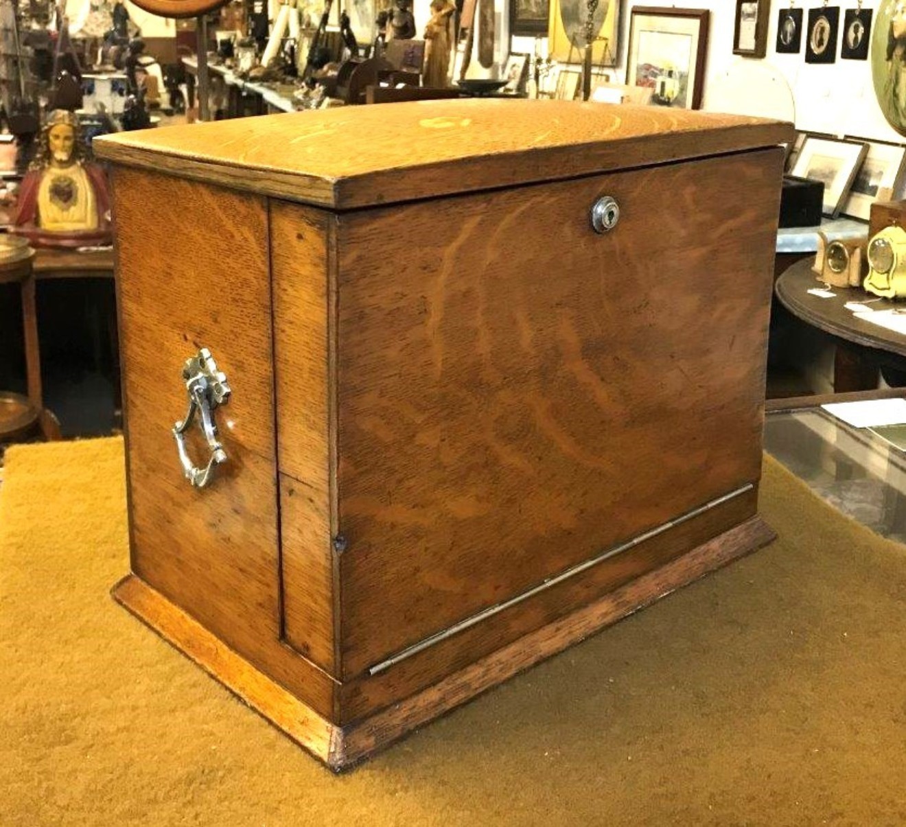 Edwardian Honey Oak Stationery Cabinet / Writing Slope