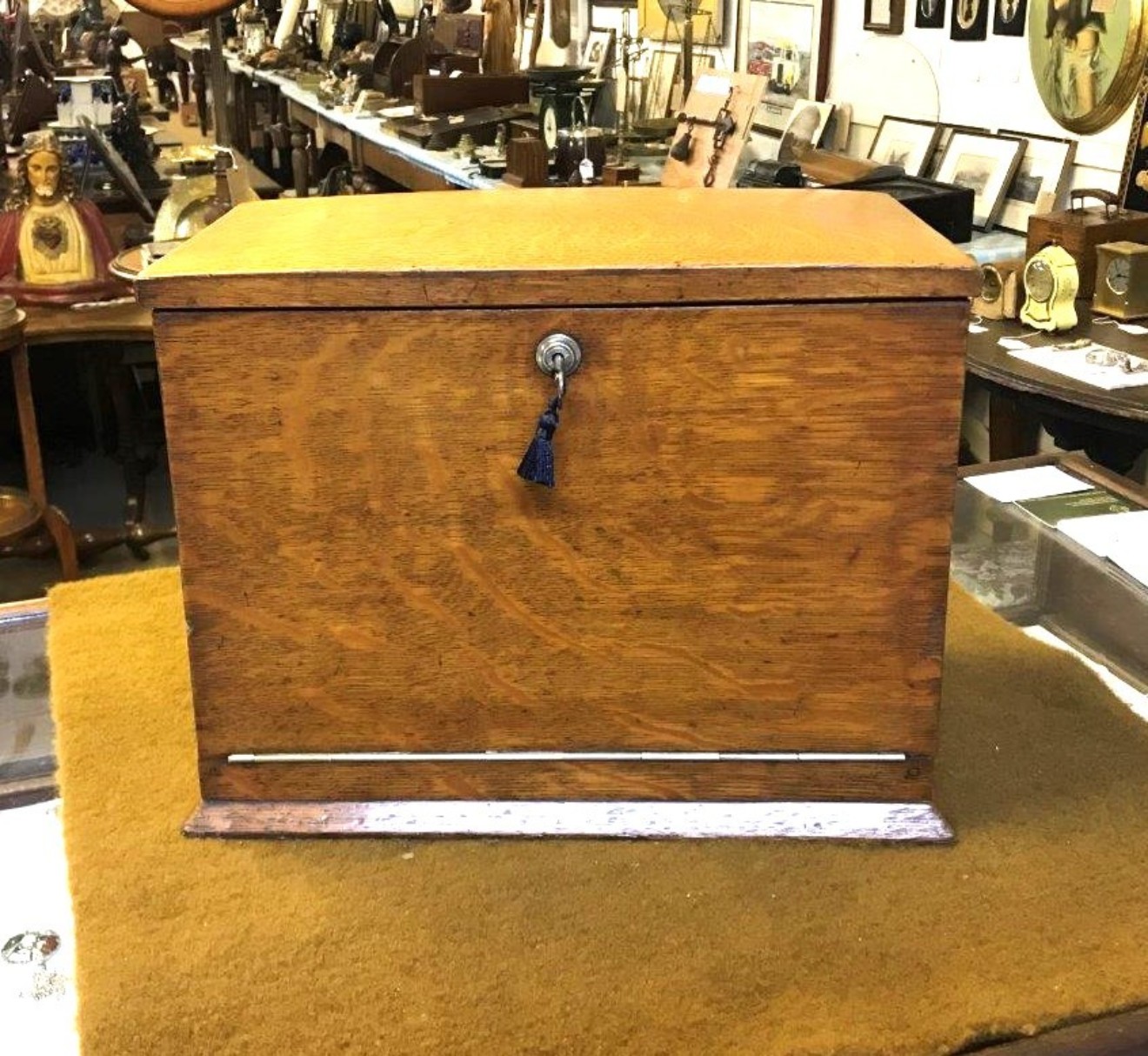 Edwardian Honey Oak Stationery Cabinet / Writing Slope