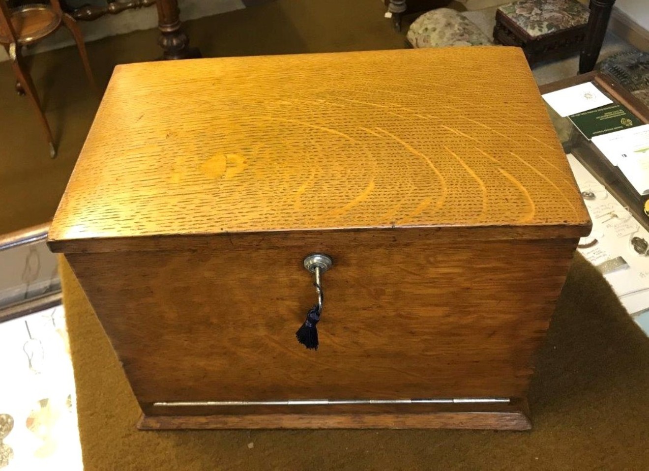 Edwardian Honey Oak Stationery Cabinet / Writing Slope