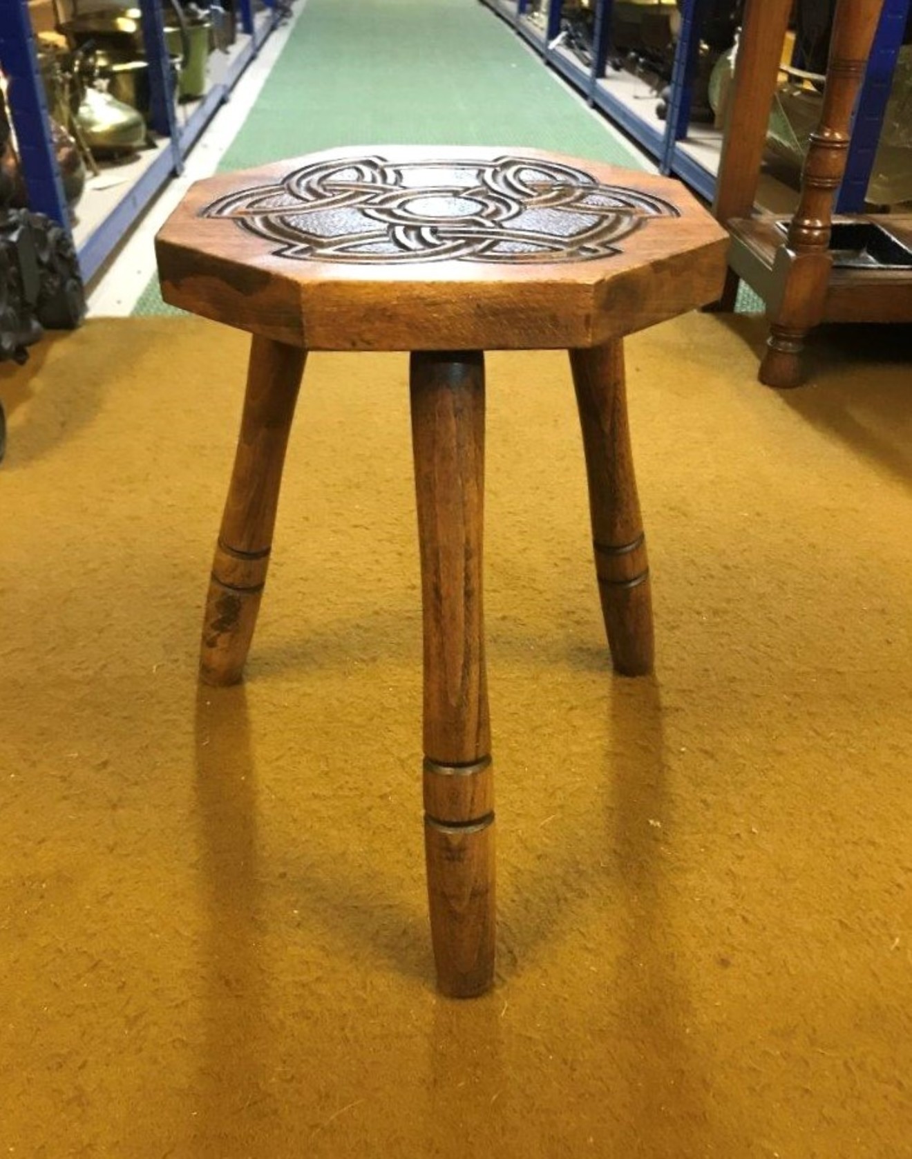 Vintage Signed Ben Setter Totnes Carved Oak Milking Stool