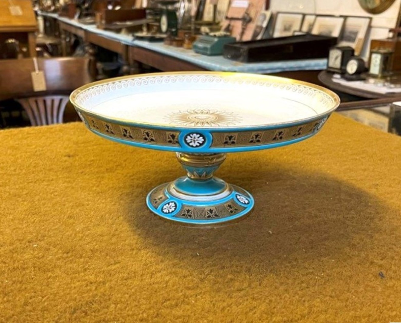 Antique Blue / Gilt Comport / Tazza Cake Stand