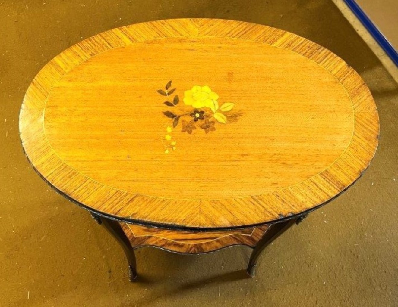 Antique French Marquetry Inlaid Side Table with Brass Ormolu Embellishments