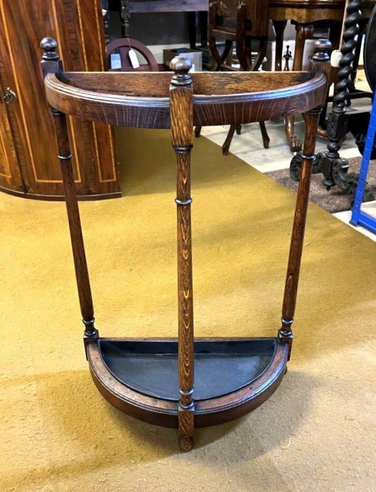 Antique Demi Lune Oak Stick / Umbrella Stand