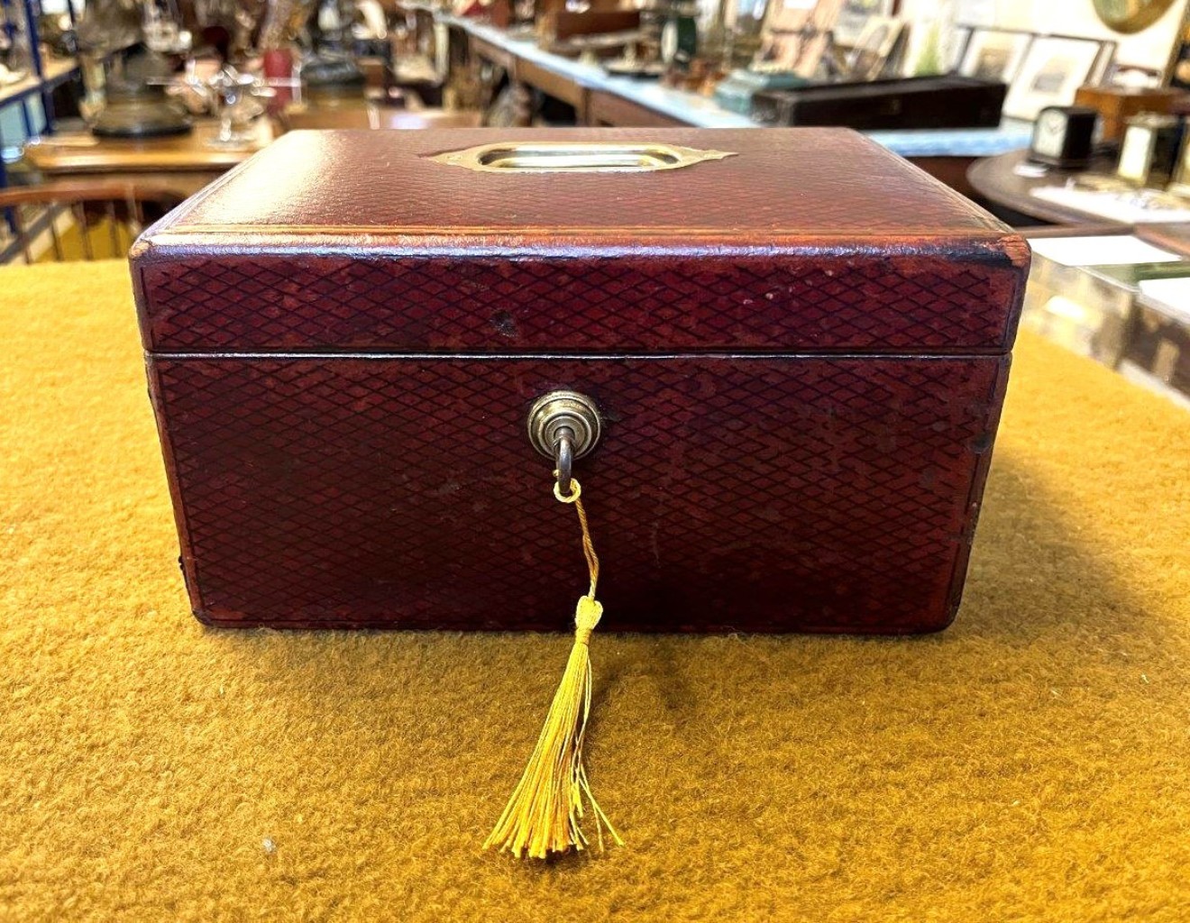 Victorian Leather Bound Jewellery Box Complete with Bramah London Lock & Key