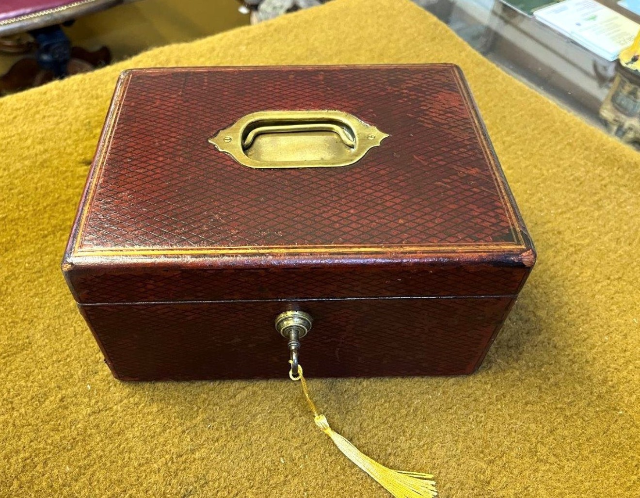 Victorian Leather Bound Jewellery Box Complete with Bramah London Lock & Key