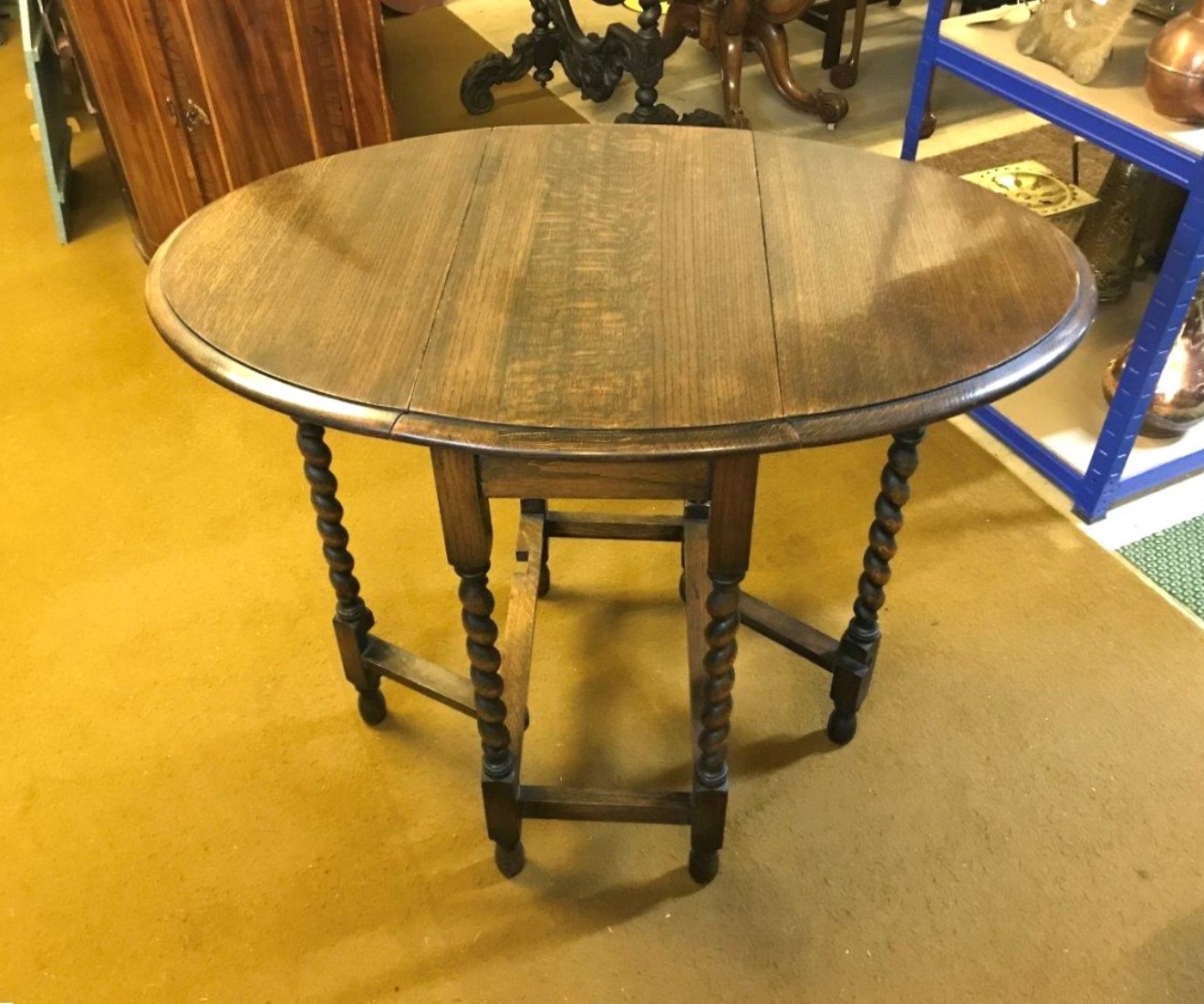 Antique Dark Oak Oval Gate Leg Table with Barley Twist Legs - Bruce of ...