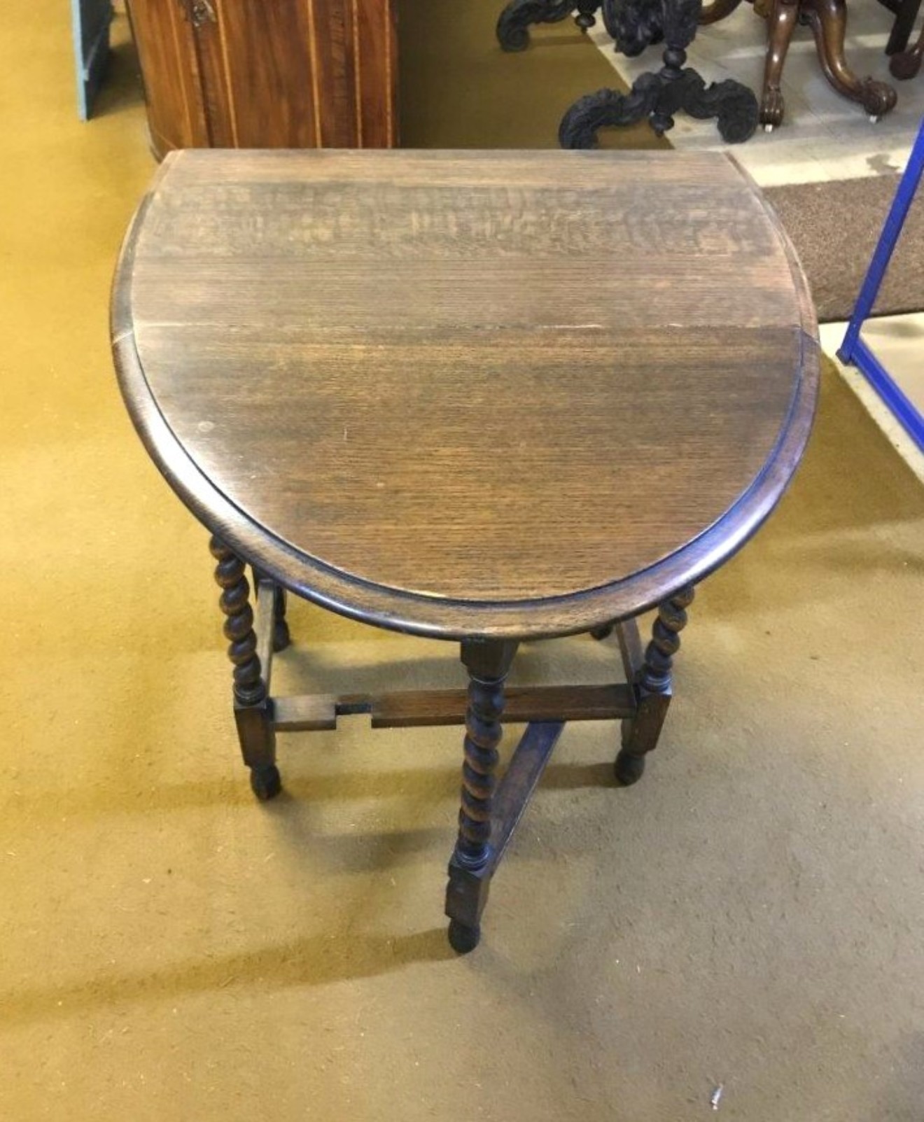 Antique Dark Oak Oval Gate Leg Table with Barley Twist Legs