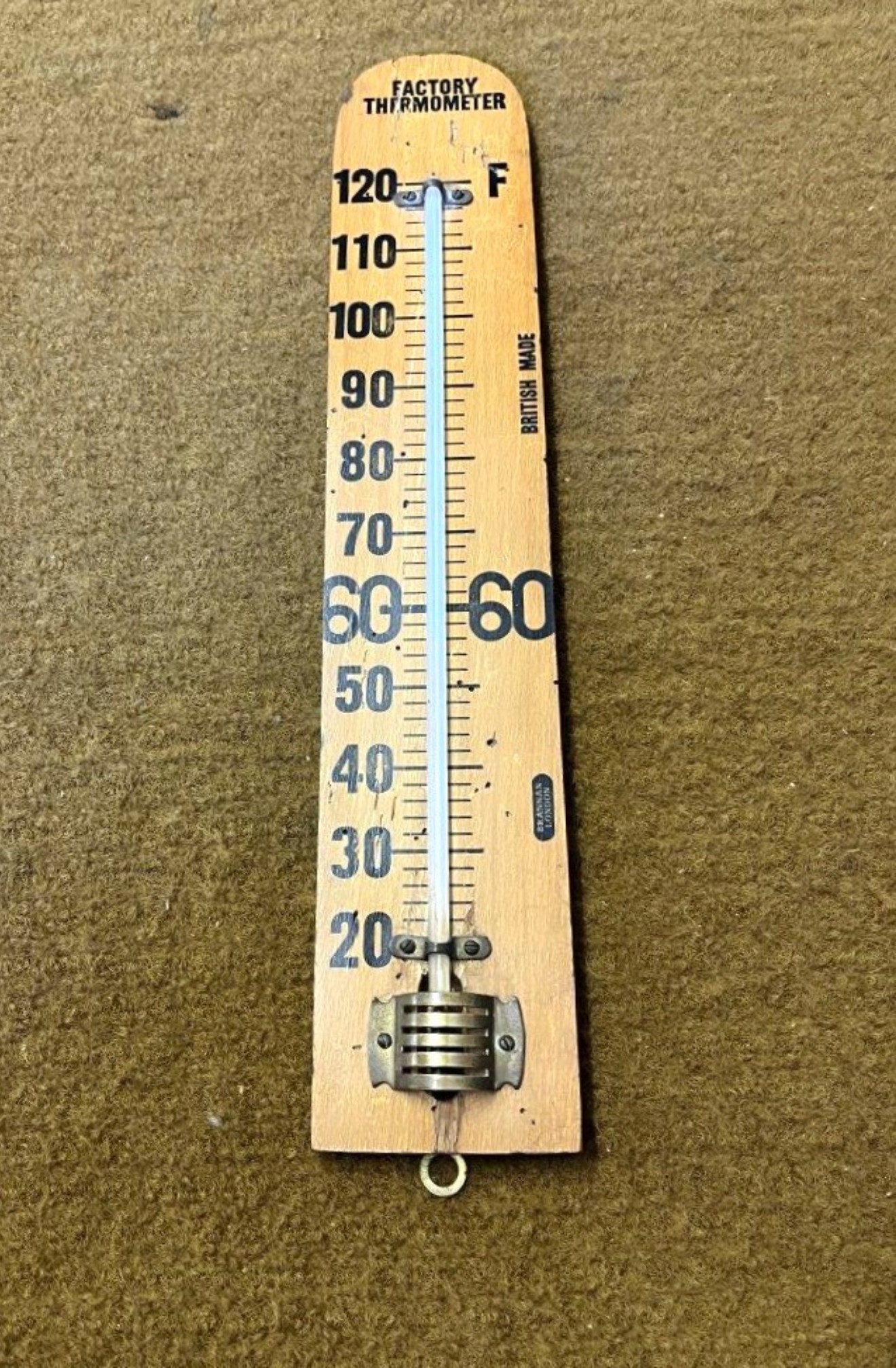 Vintage Large Wooden Factory Thermometer by Brannan London