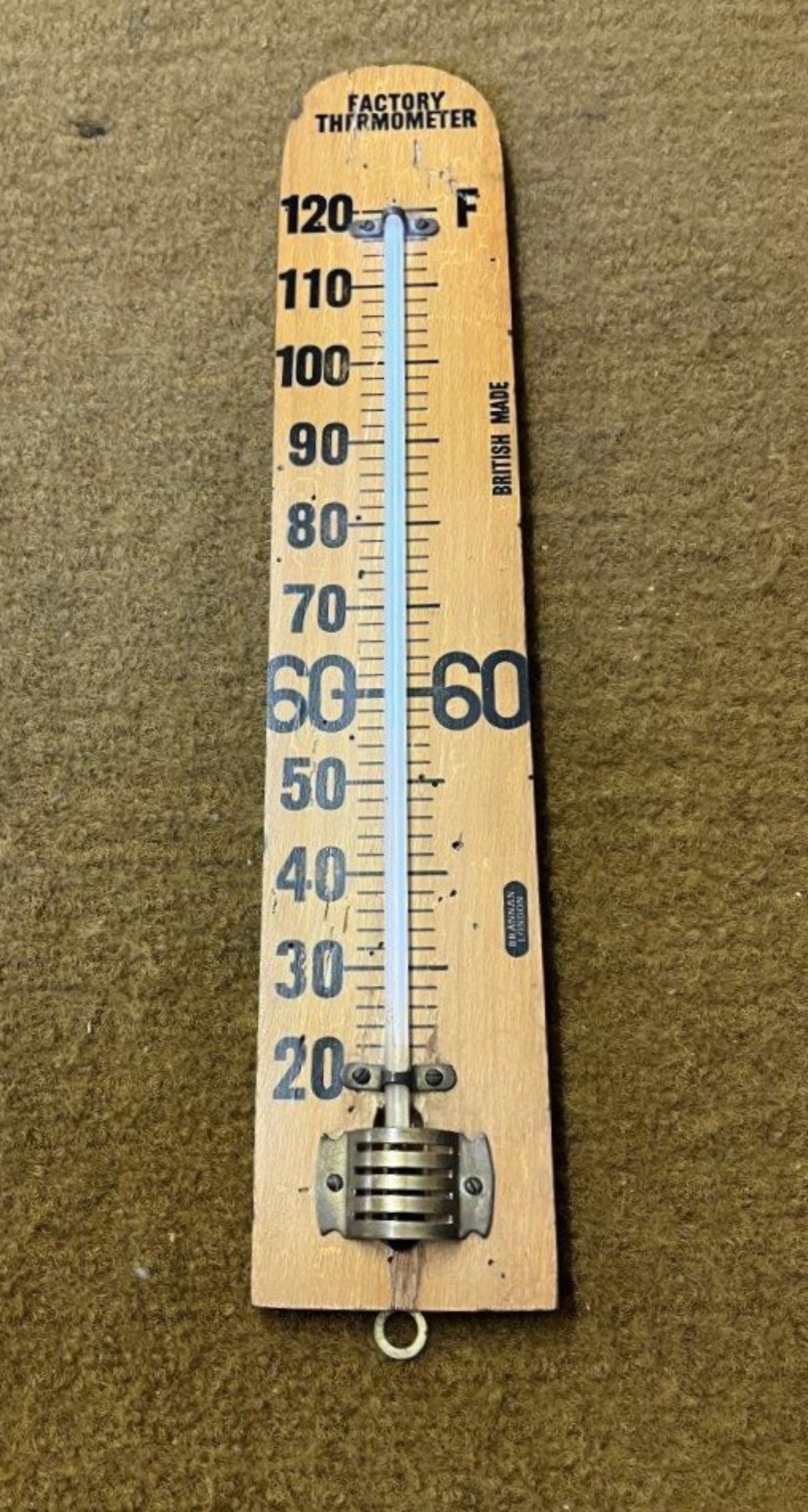 Vintage Large Wooden Factory Thermometer by Brannan London