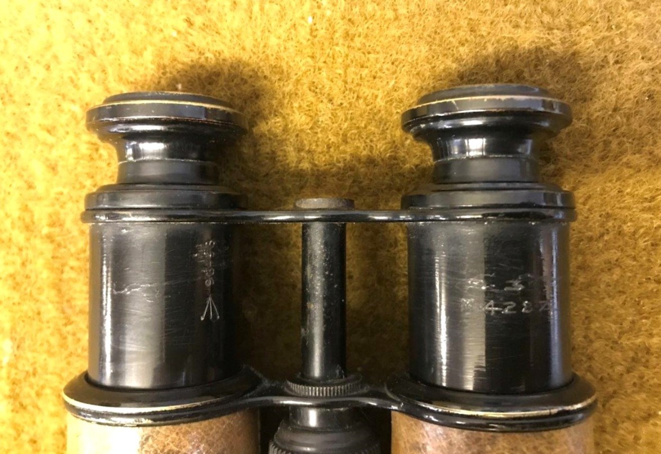 WW1 Military Binoculars Manufactured by Dollond London in a Leather Case Retailed by J Cripps London 1916, the Case is also Marked J Cubitt (presumably the owner)