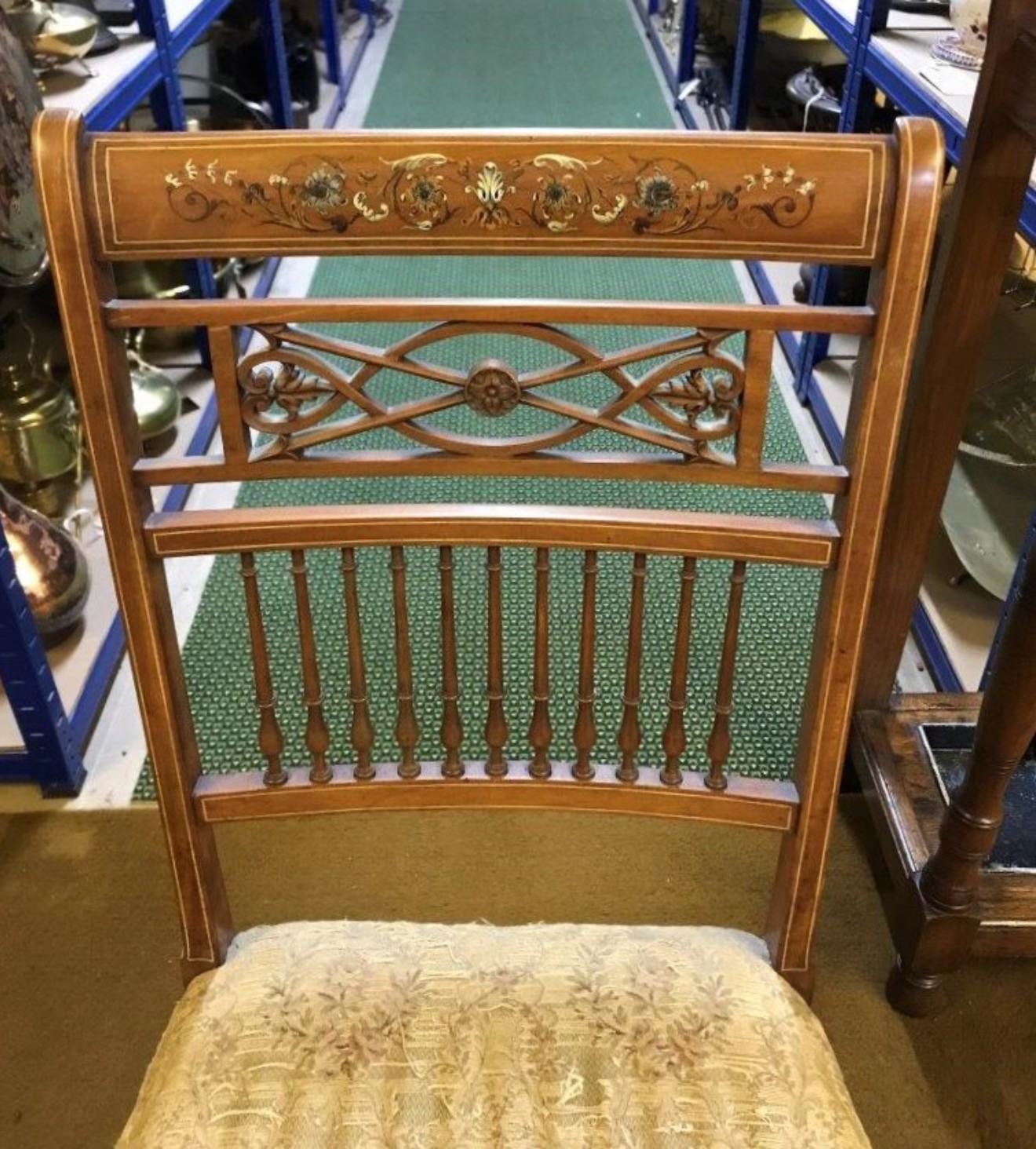 Edwardian Pair of Mahogany Inlaid and Painted Side / Dining Chairs