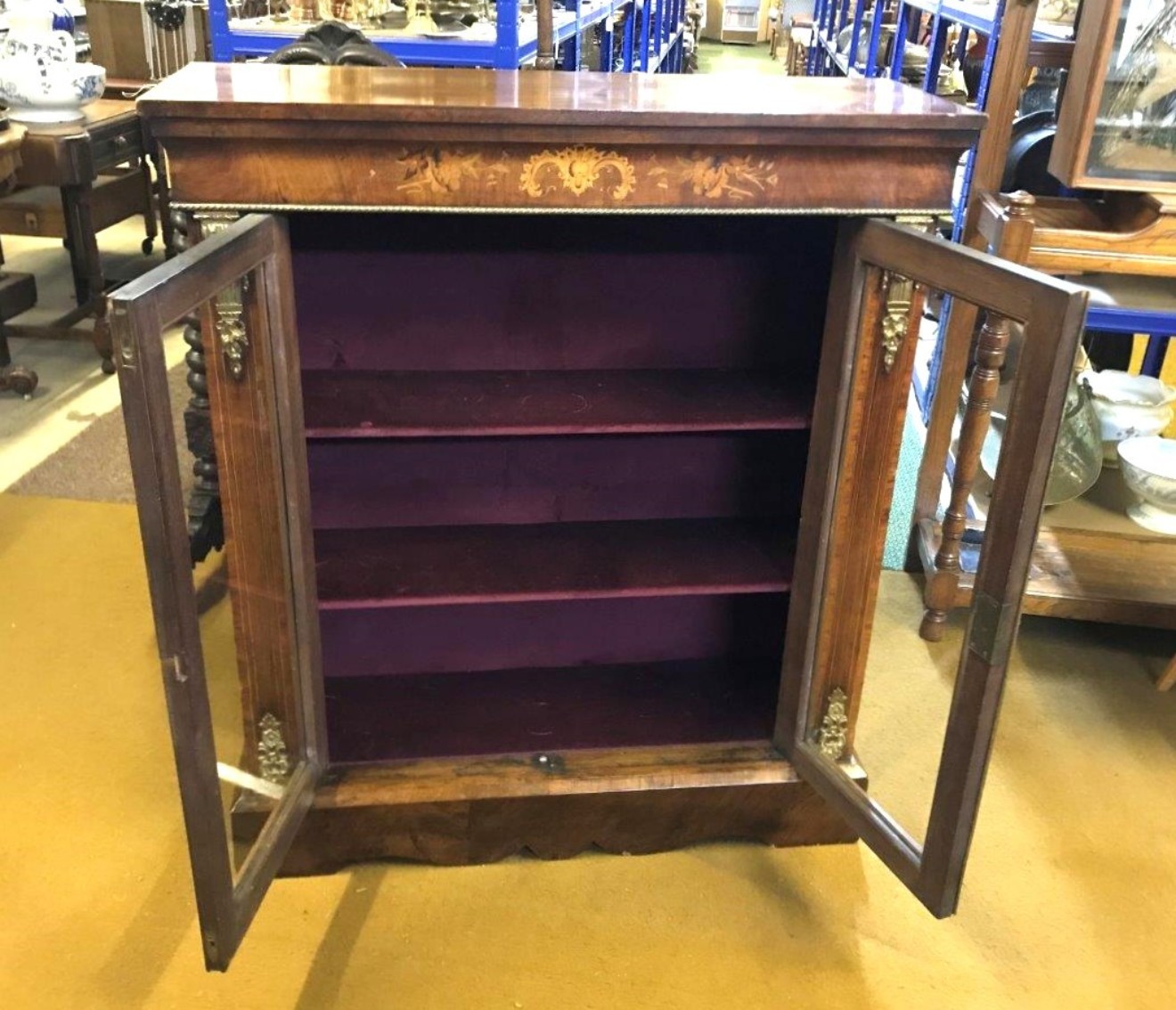 Victorian Walnut and Marquetry Pier Cabinet with Ormolu Embellishments