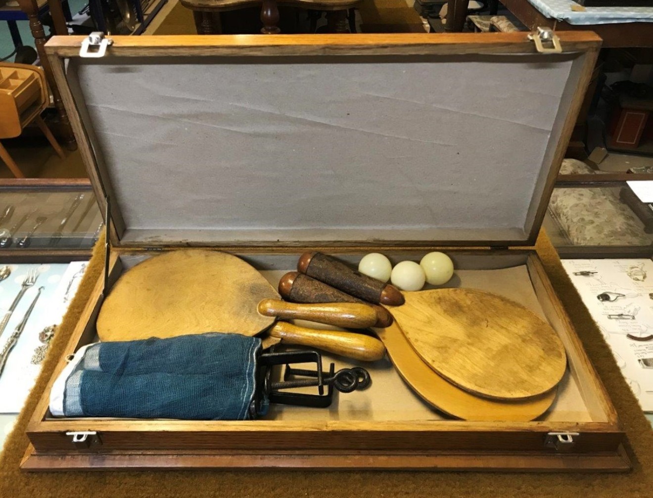 Vintage Wooden Cased Table Tennis Set