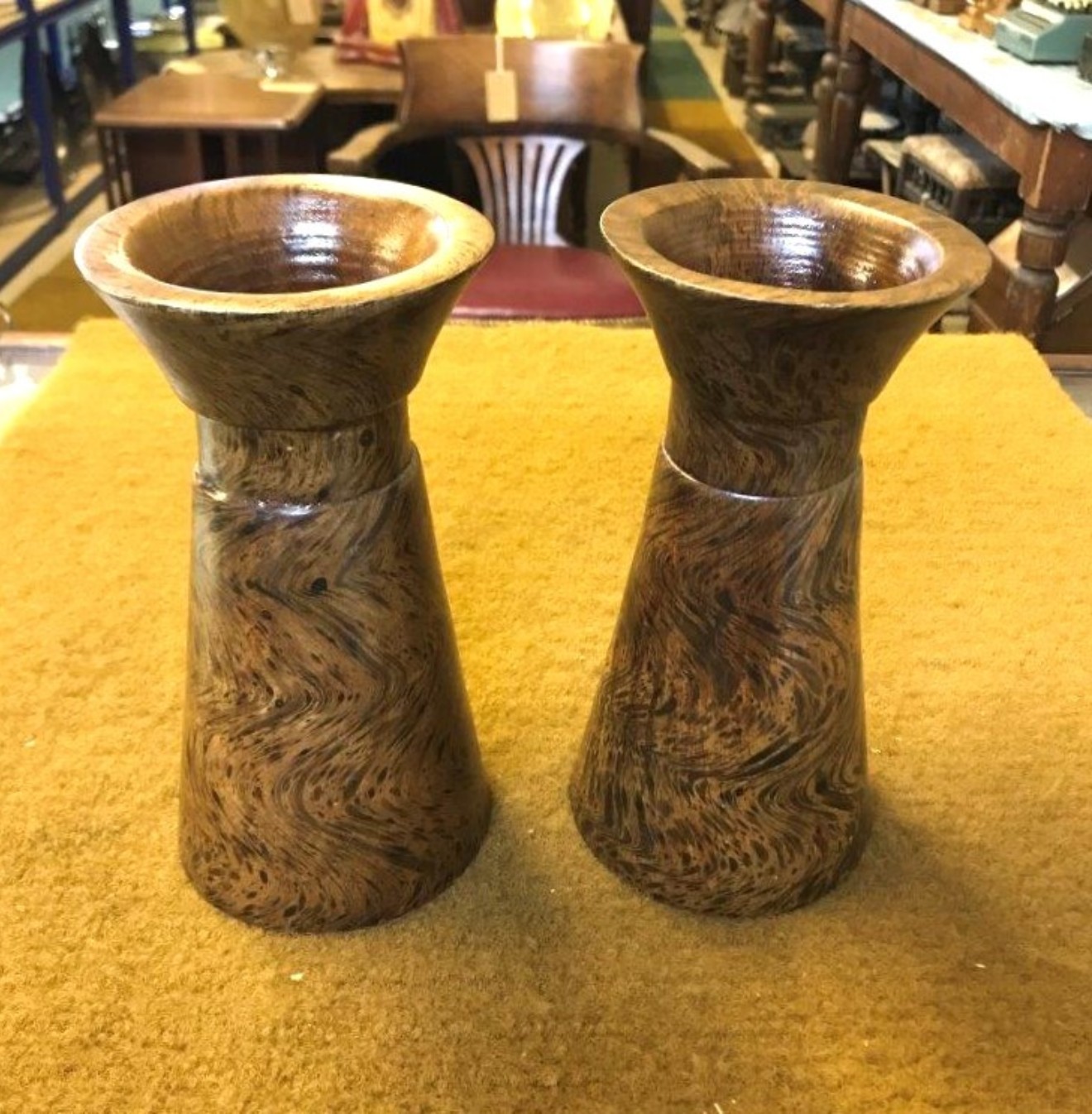 Pair of Wood Effect Papier Mache Vases