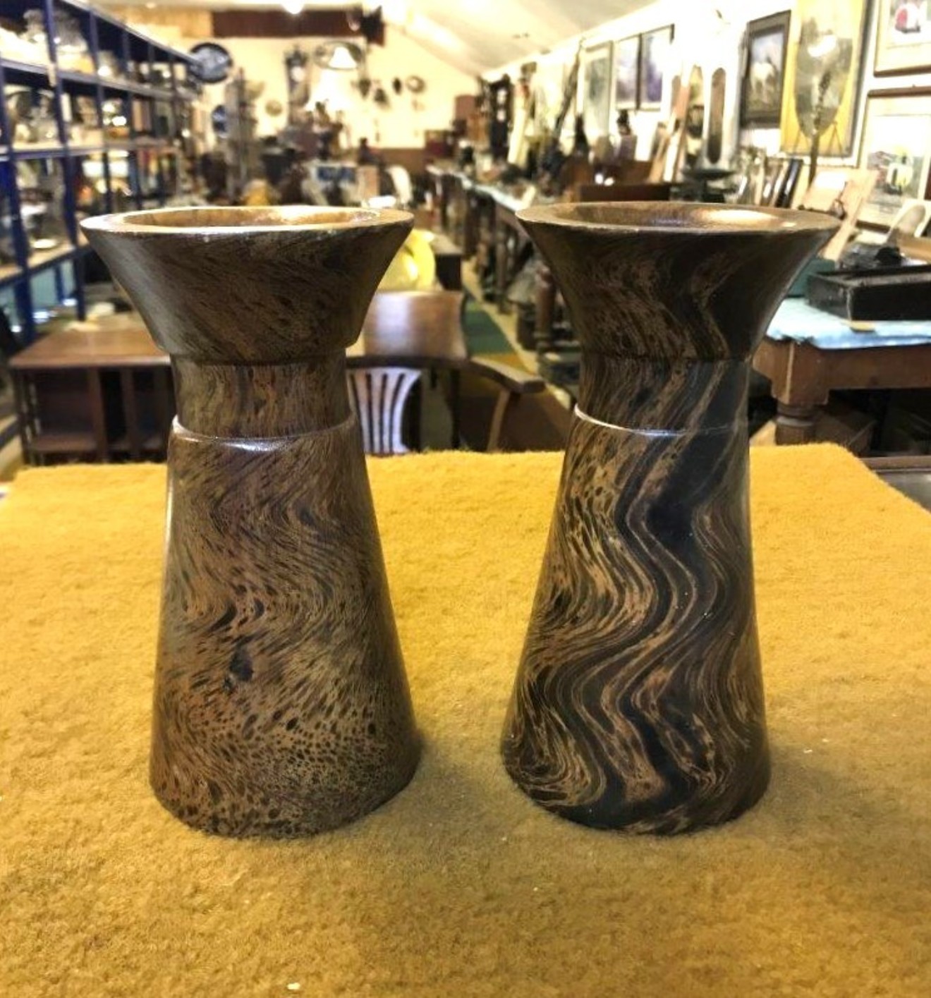 Pair of Wood Effect Papier Mache Vases