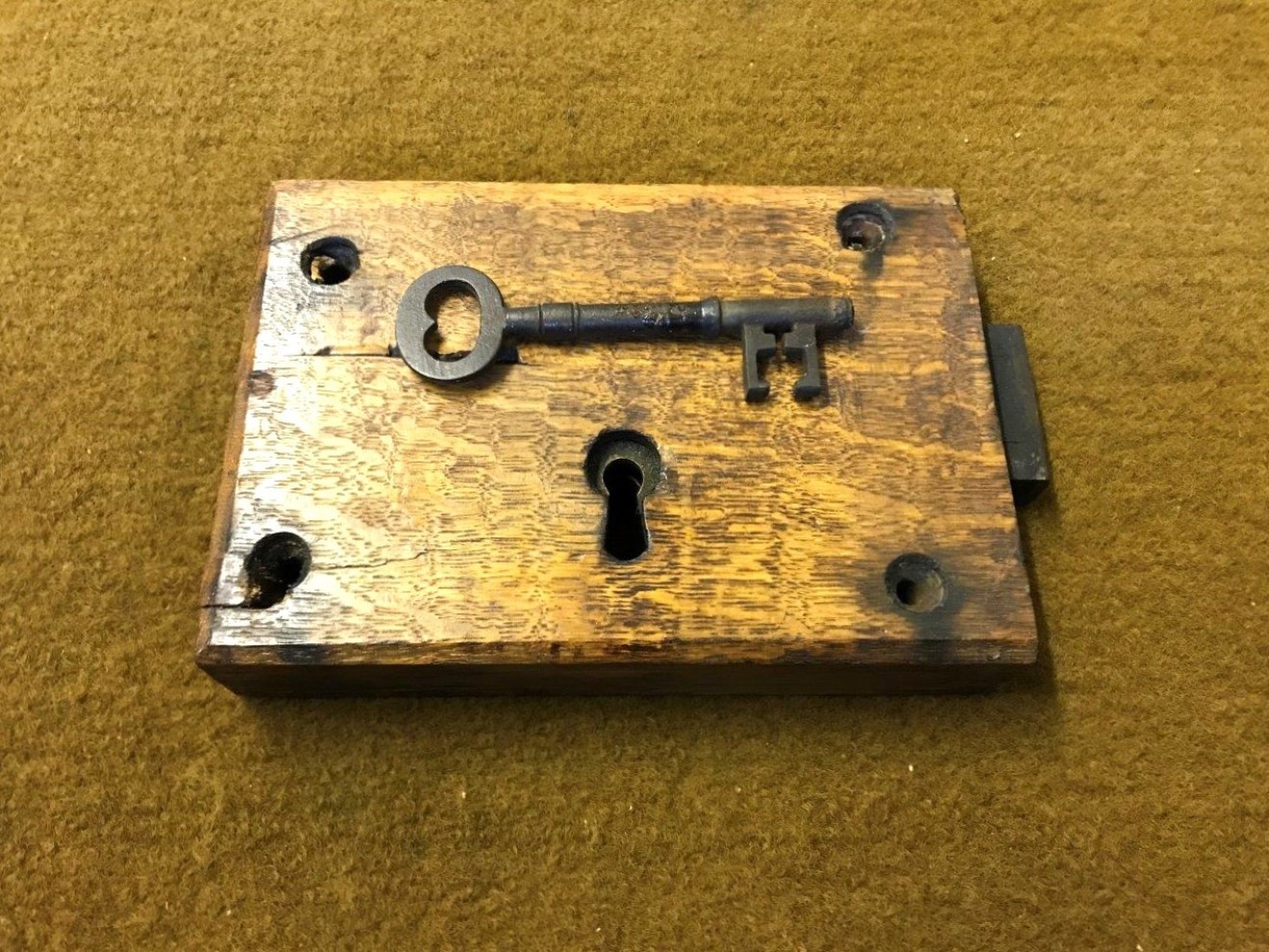 Victorian Hand Made Oak Cased Rim Lock Complete with Key