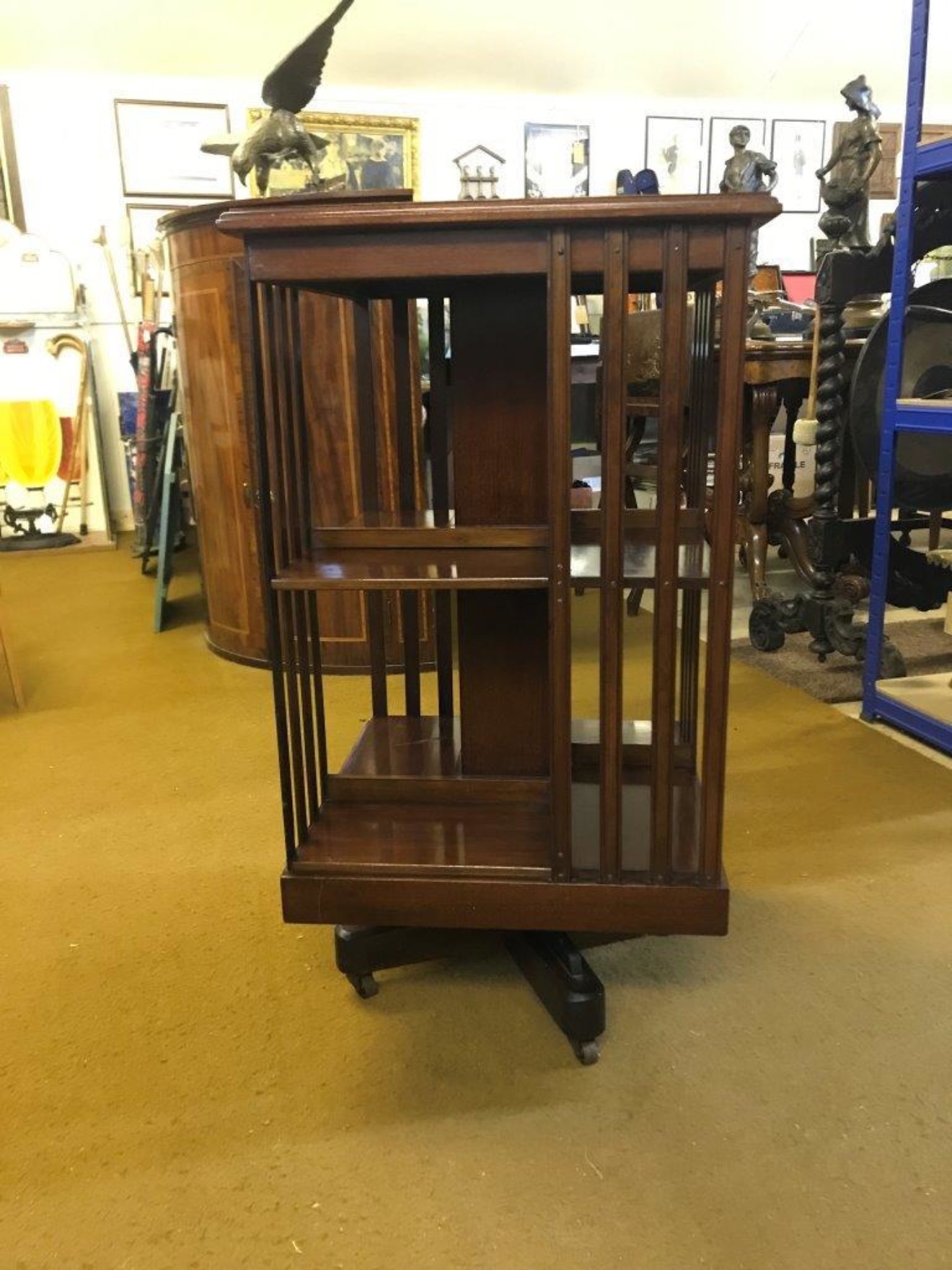 Edwardian Inlaid Mahogany Revolving Bookcase