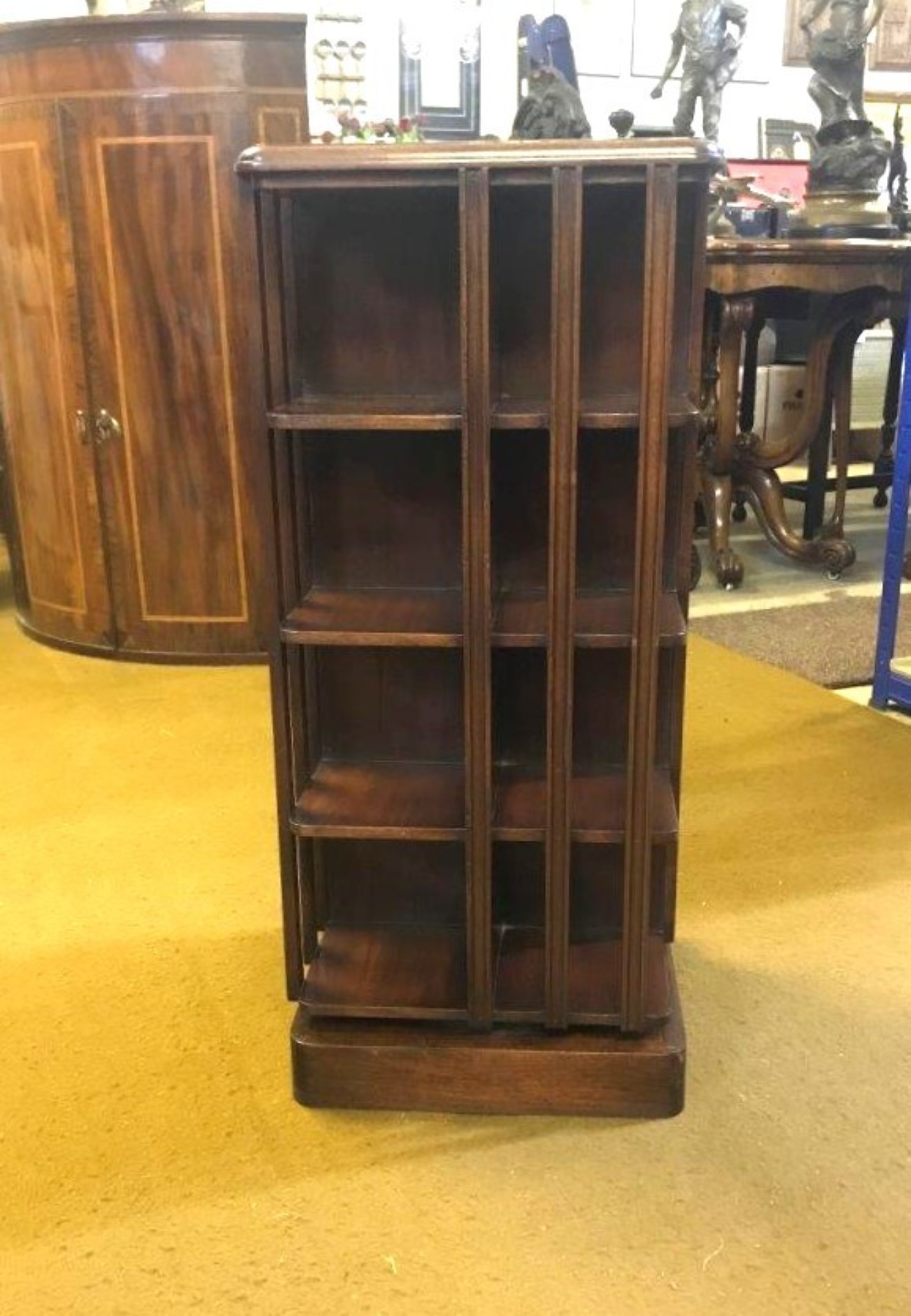 Mid Century Mahogany Revolving Bookcase / Display Cabinet / CD Rack