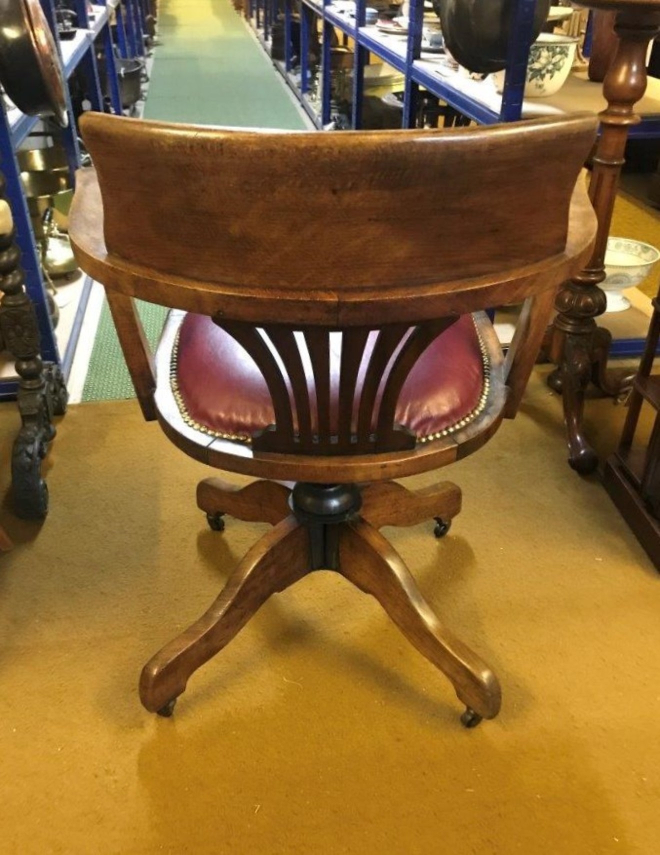 Vintage Oak Swivel / Tilt Office Chair with Leather Seat