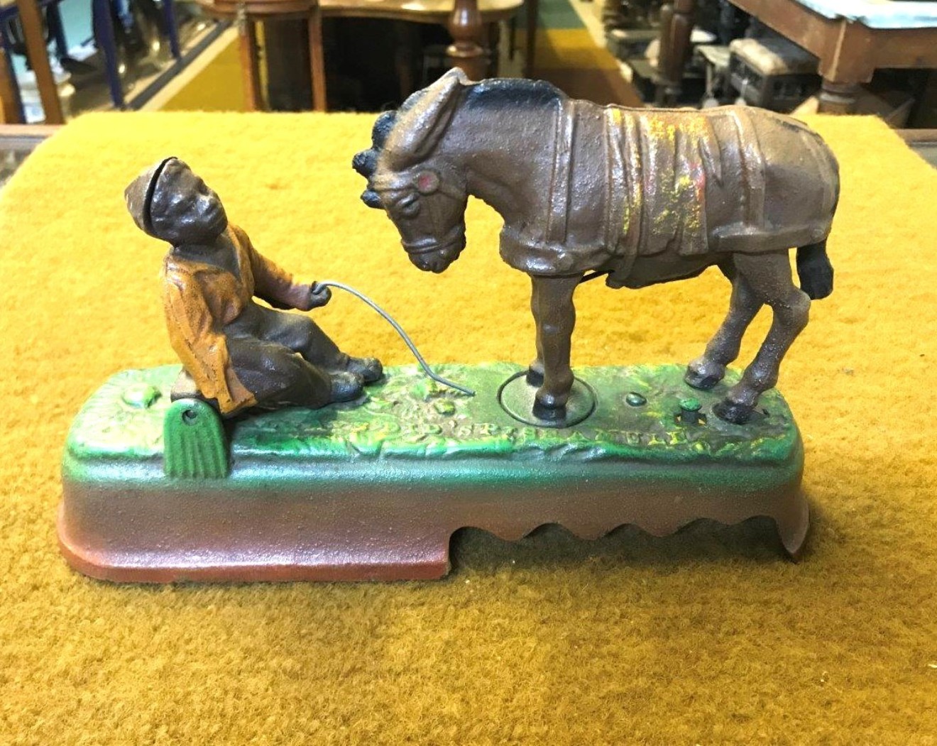 Vintage American Cast Iron Mechanical Bank "Always Did 'Spise A Mule" ﻿Reproduced from the Original in Collection of The Book Of Knowledge