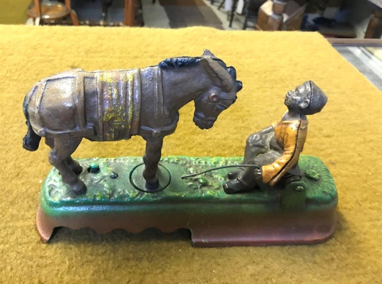 Vintage American Cast Iron Mechanical Bank "Always Did 'Spise A Mule" ﻿Reproduced from the Original in Collection of The Book Of Knowledge