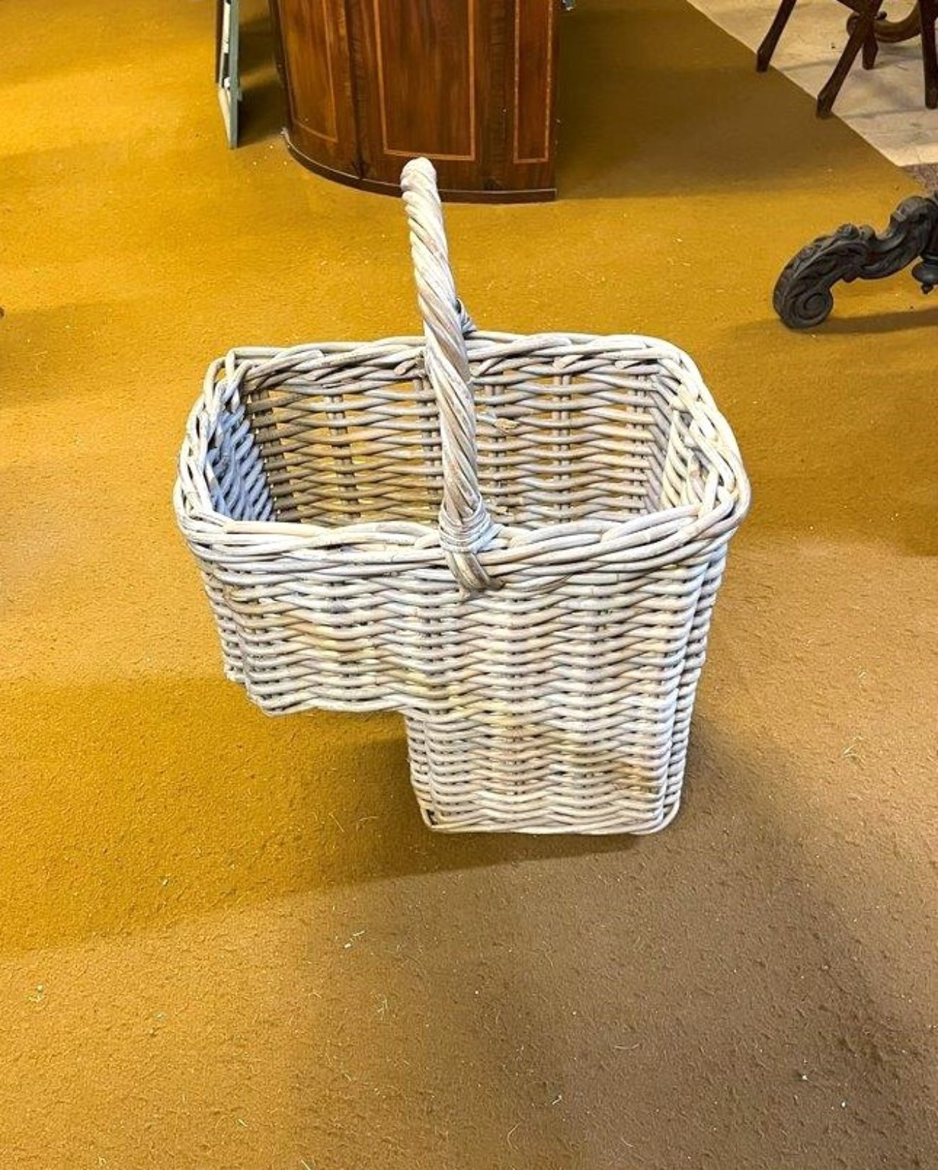 Vintage Grey Rattan Stair Step Washing Basket