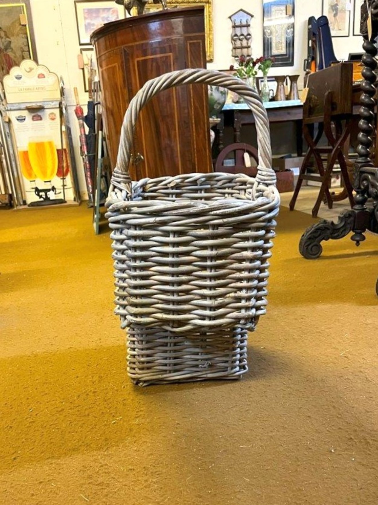 Vintage Grey Rattan Stair Step Washing Basket