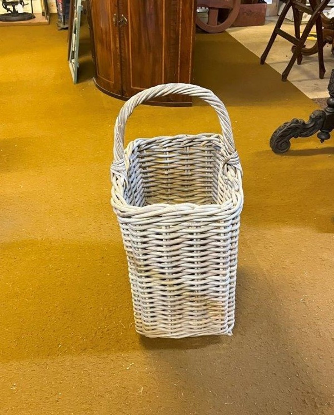 Vintage Grey Rattan Stair Step Washing Basket