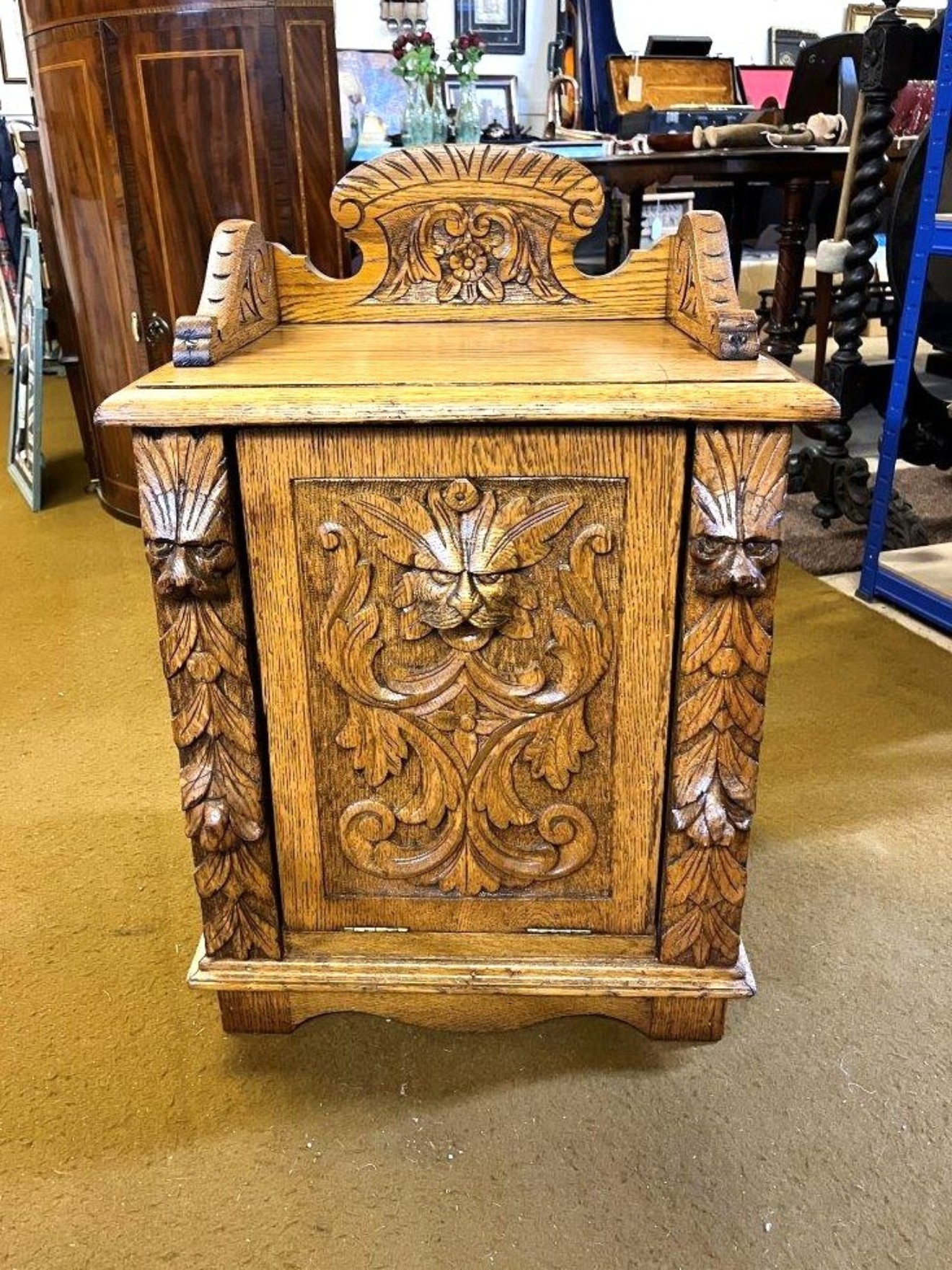 Victorian Gothic Revival Carved Oak Purdonium