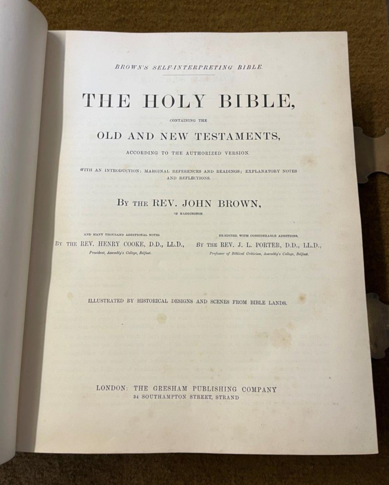 Victorian Family Bible with Full Exposition and Notes and Numerous Illustrative Engravings by The Rev John Brown