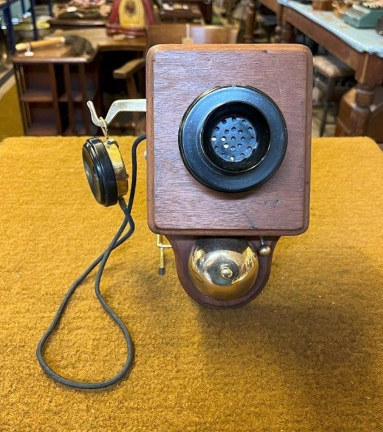 Antique Railway Signal Box Telephone Bakelite, Brass and Wood