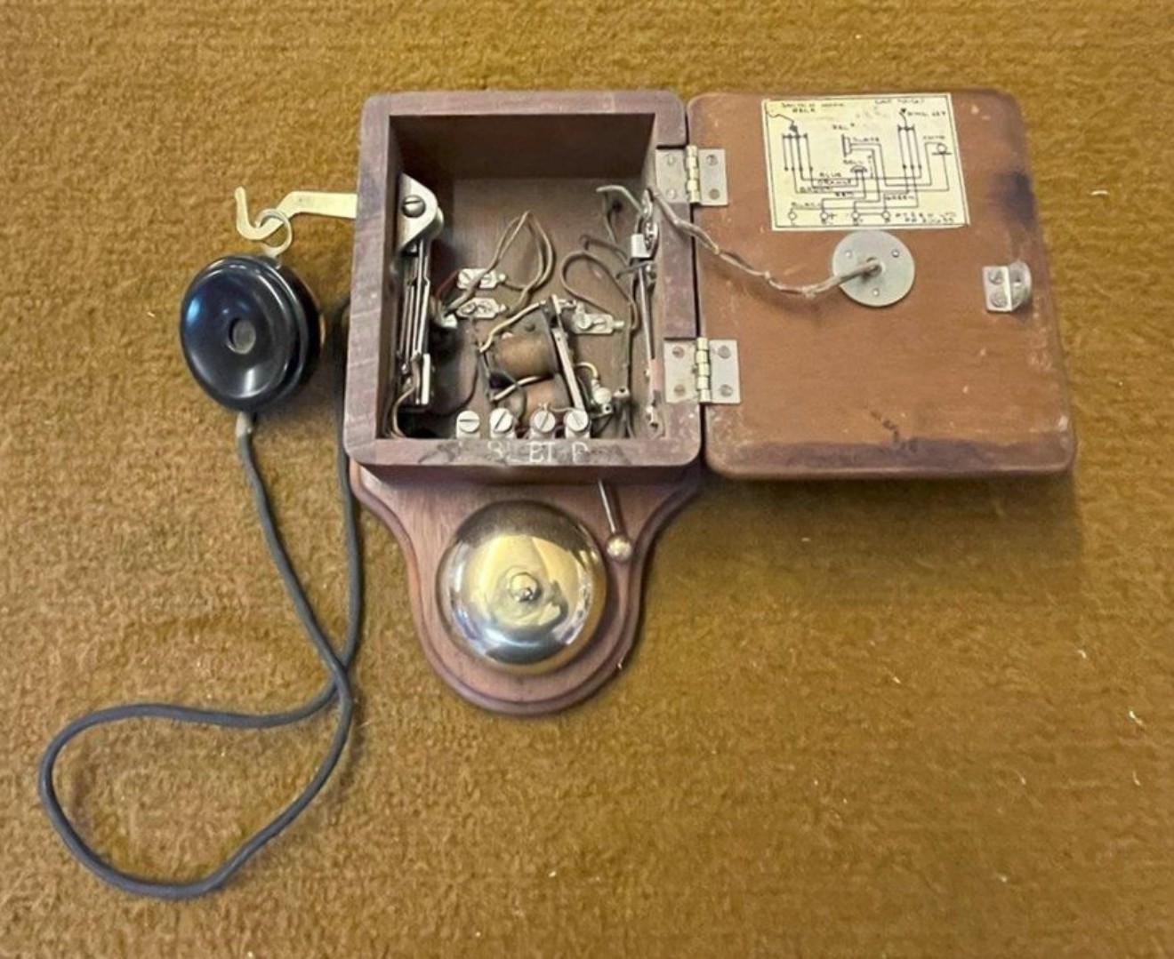 Antique Railway Signal Box Telephone Bakelite, Brass and Wood