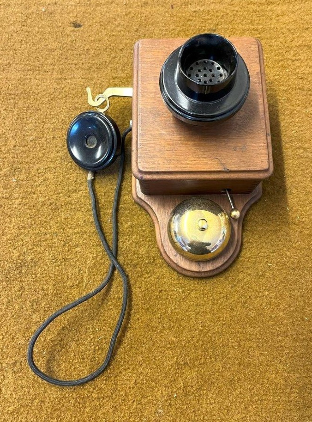 Antique Railway Signal Box Telephone Bakelite, Brass and Wood