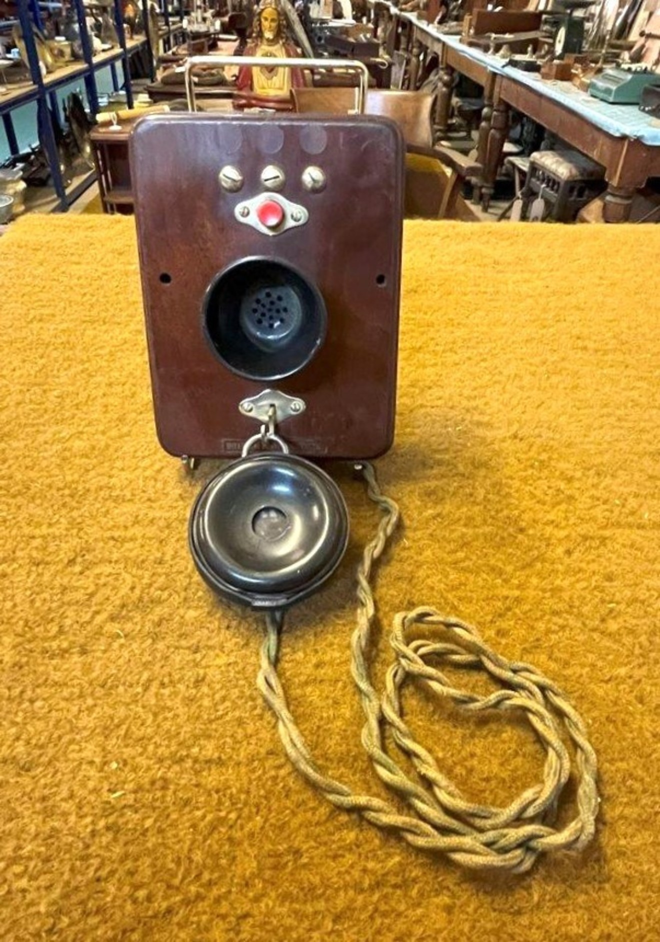 Antique Railway Trackside Telephone Bakelite, Wood and Brass