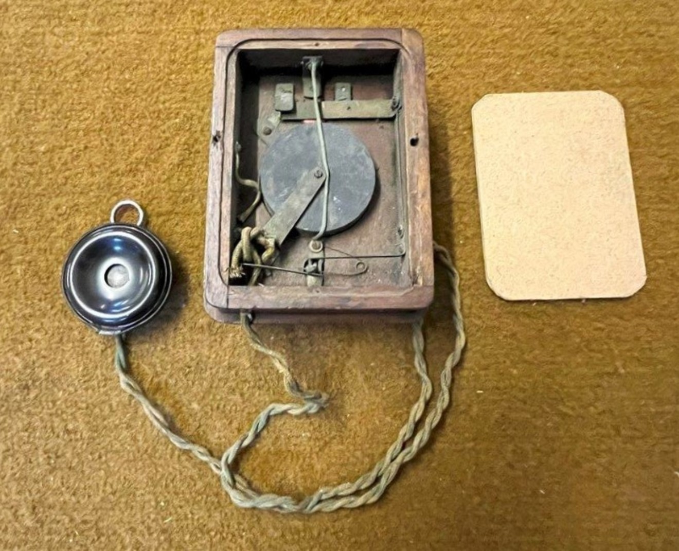 Antique Railway Trackside Telephone Bakelite, Wood and Brass