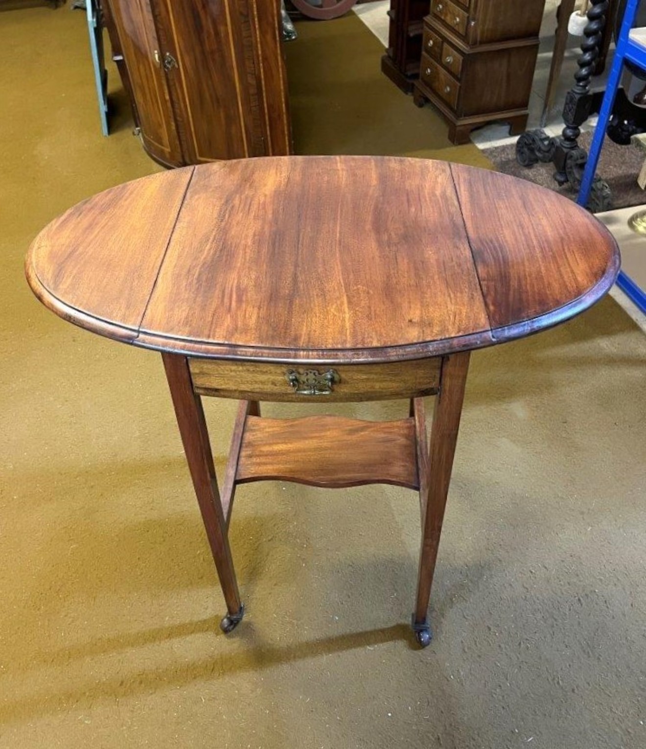 Edwardian Mahogany Oval Drop Leaf Occasional Table