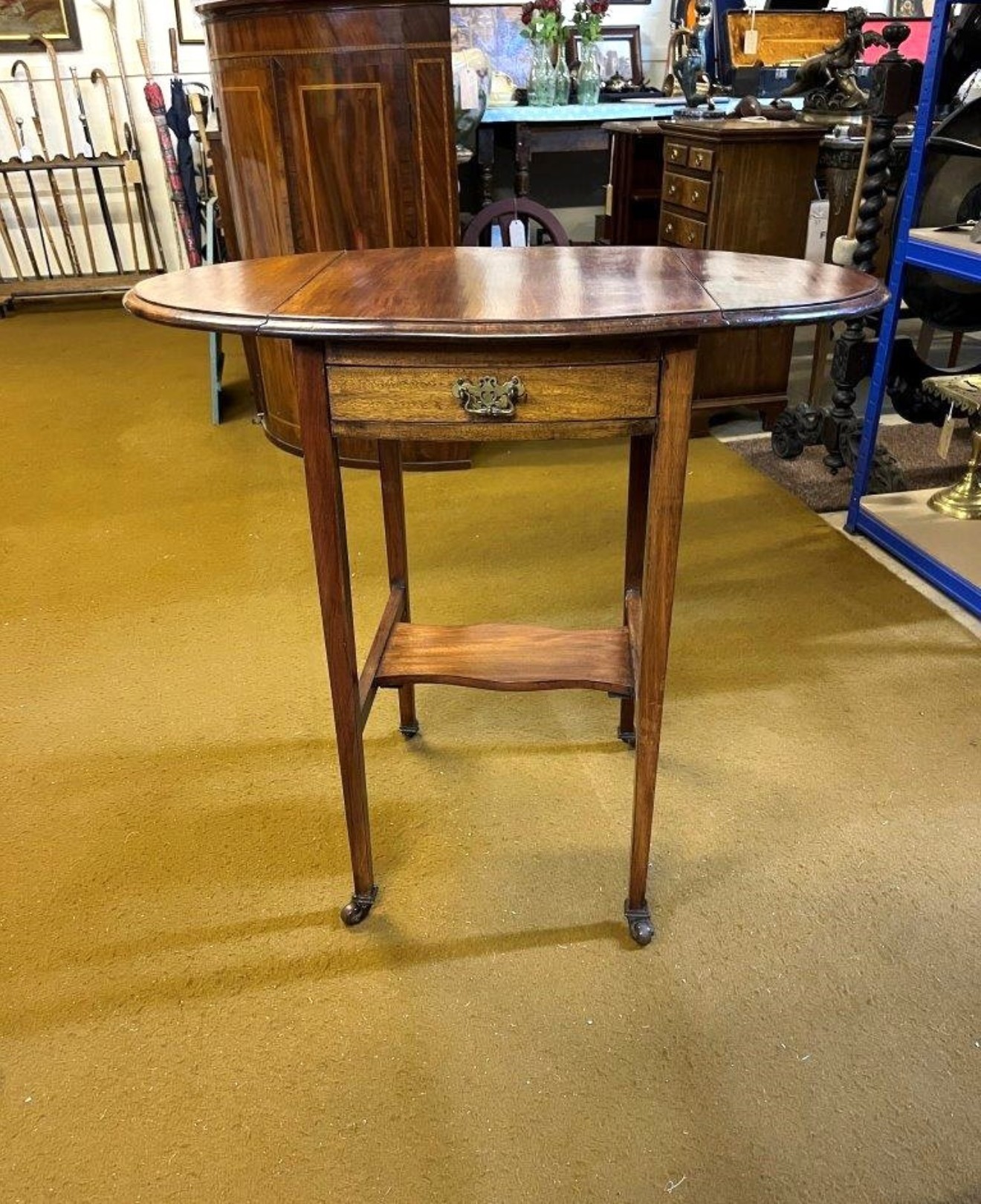 Edwardian Mahogany Oval Drop Leaf Occasional Table