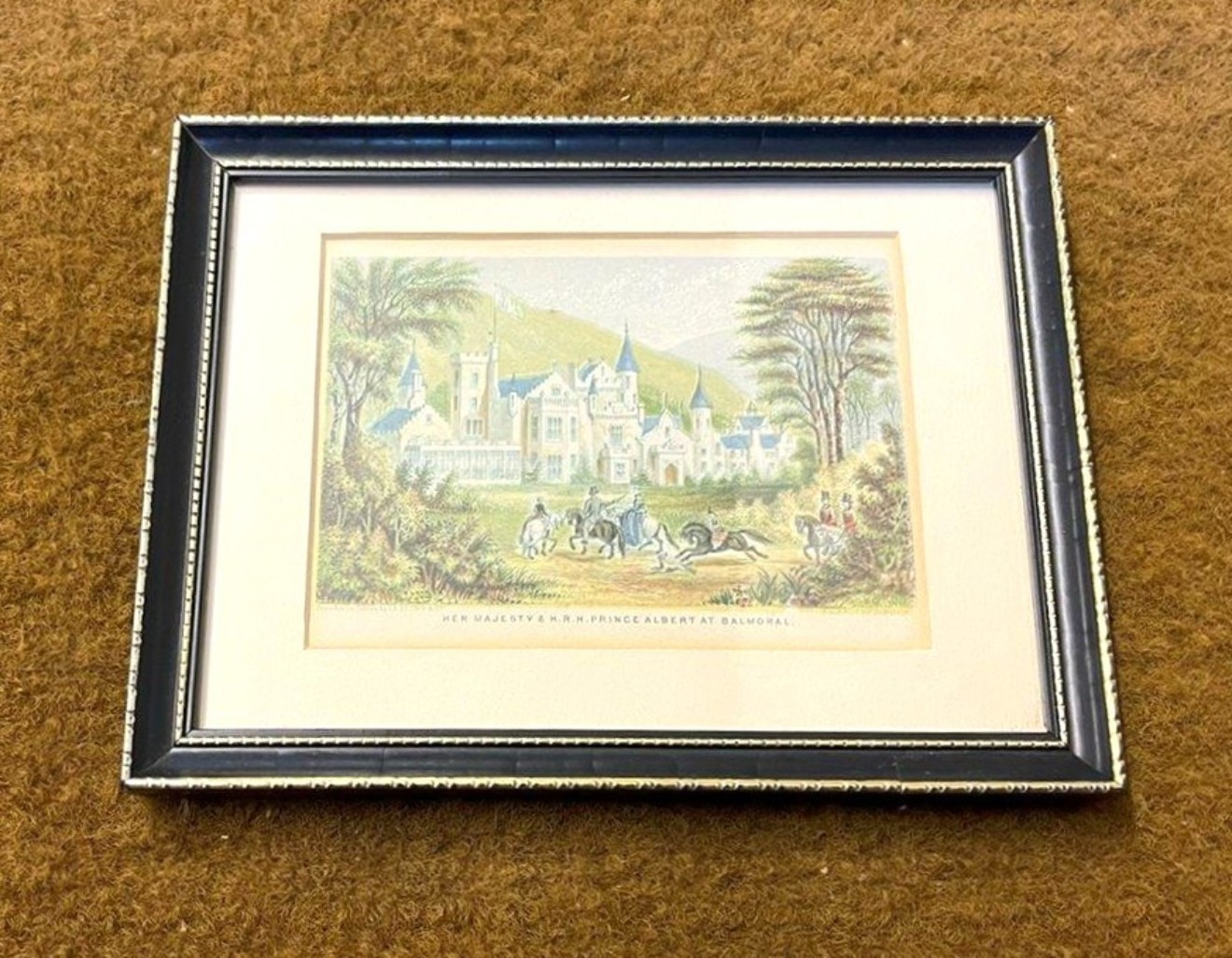 Antique Miniature Print Her Majesty and H.R.H Prince Albert at Balmoral