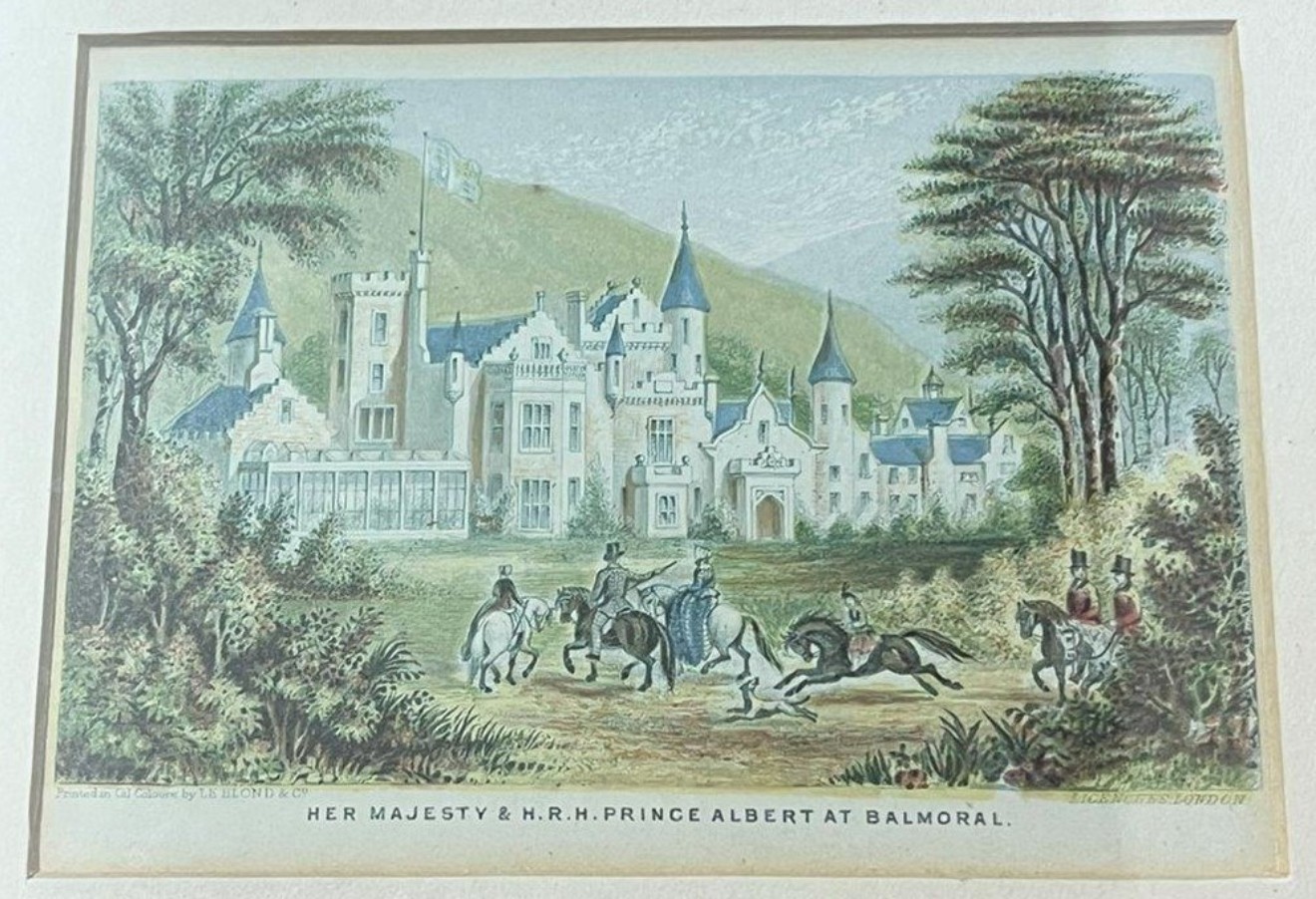 Antique Miniature Print Her Majesty and H.R.H Prince Albert at Balmoral