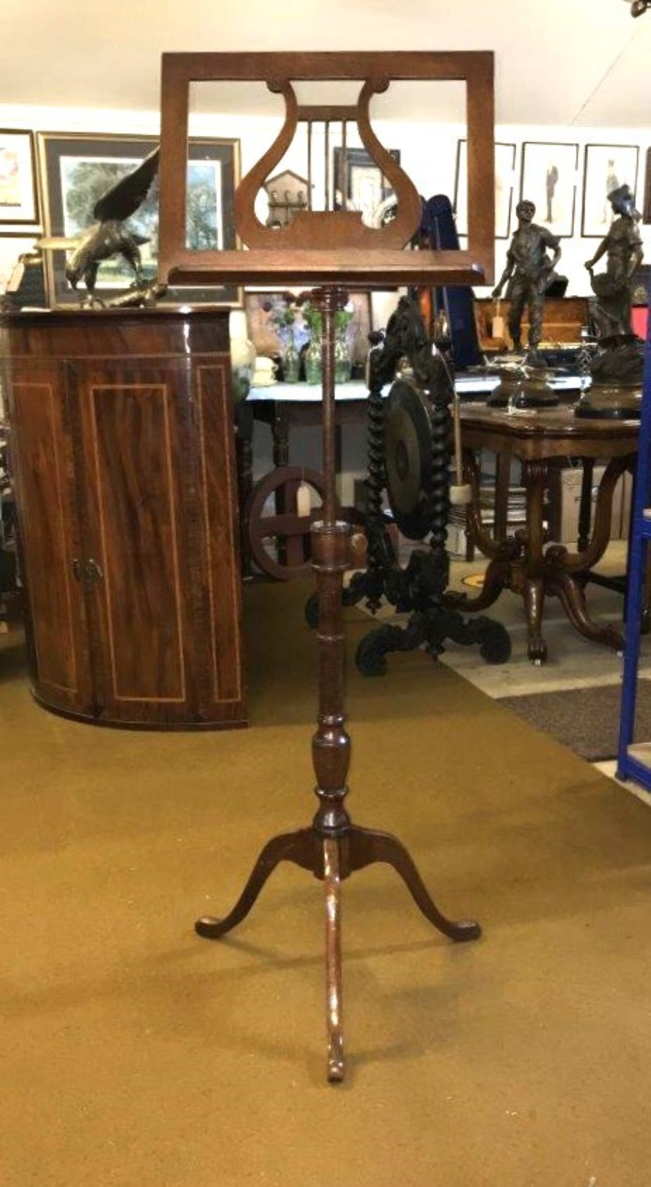 Antique Mahogany Music Stand with Lyre Motif