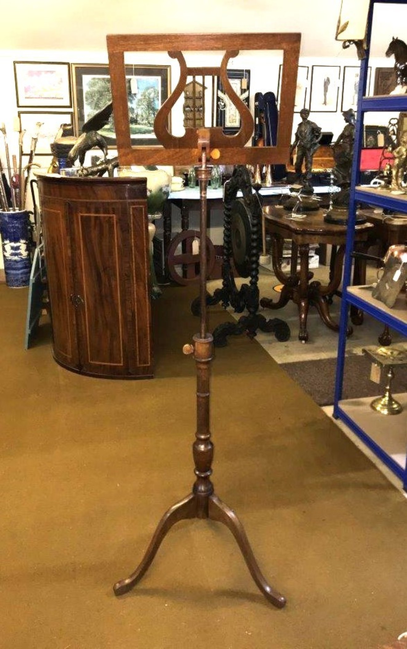 Antique Mahogany Music Stand with Lyre Motif