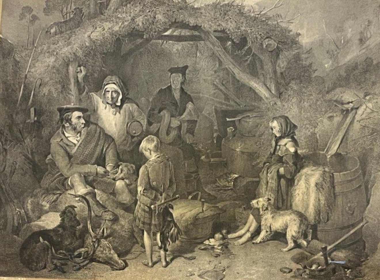 Victorian Engraving "The Highland Whisky Still" Engraved by Robert Graves from the Painting by Sir Edwin Landseer