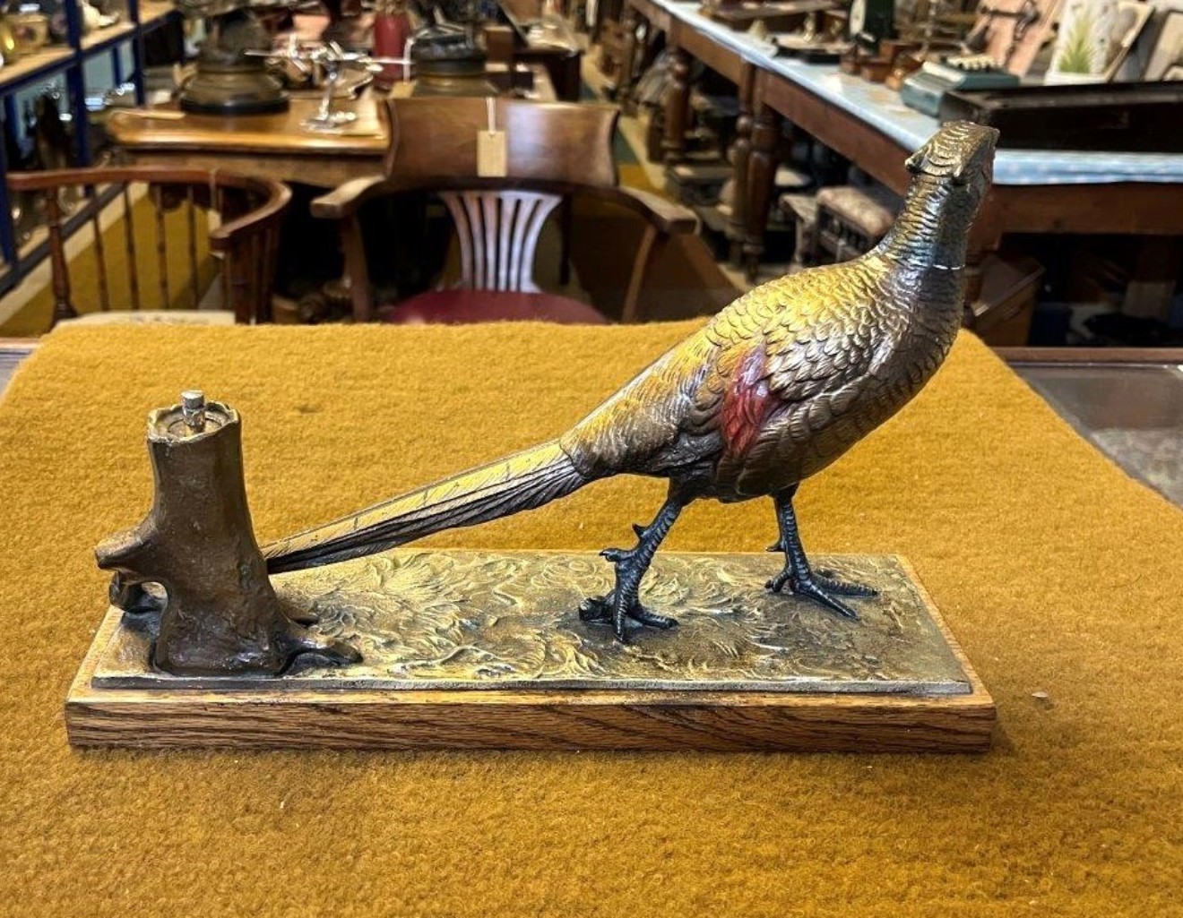 Vintage Cold Painted Spelter Pheasant Match Striker with Wand