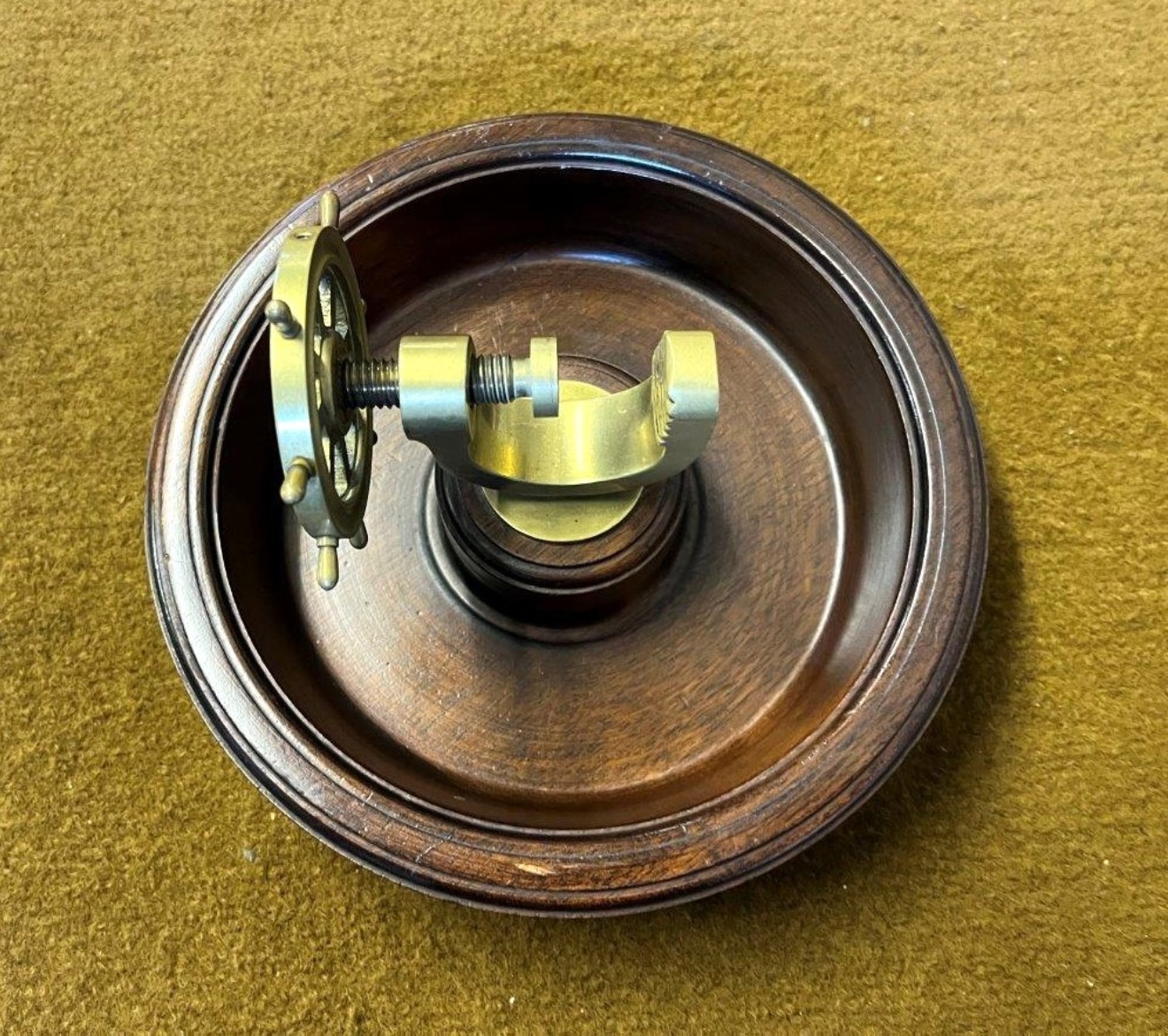 Vintage Hardwood Nut Bowl with Brass Ships Wheel Nut Cracker