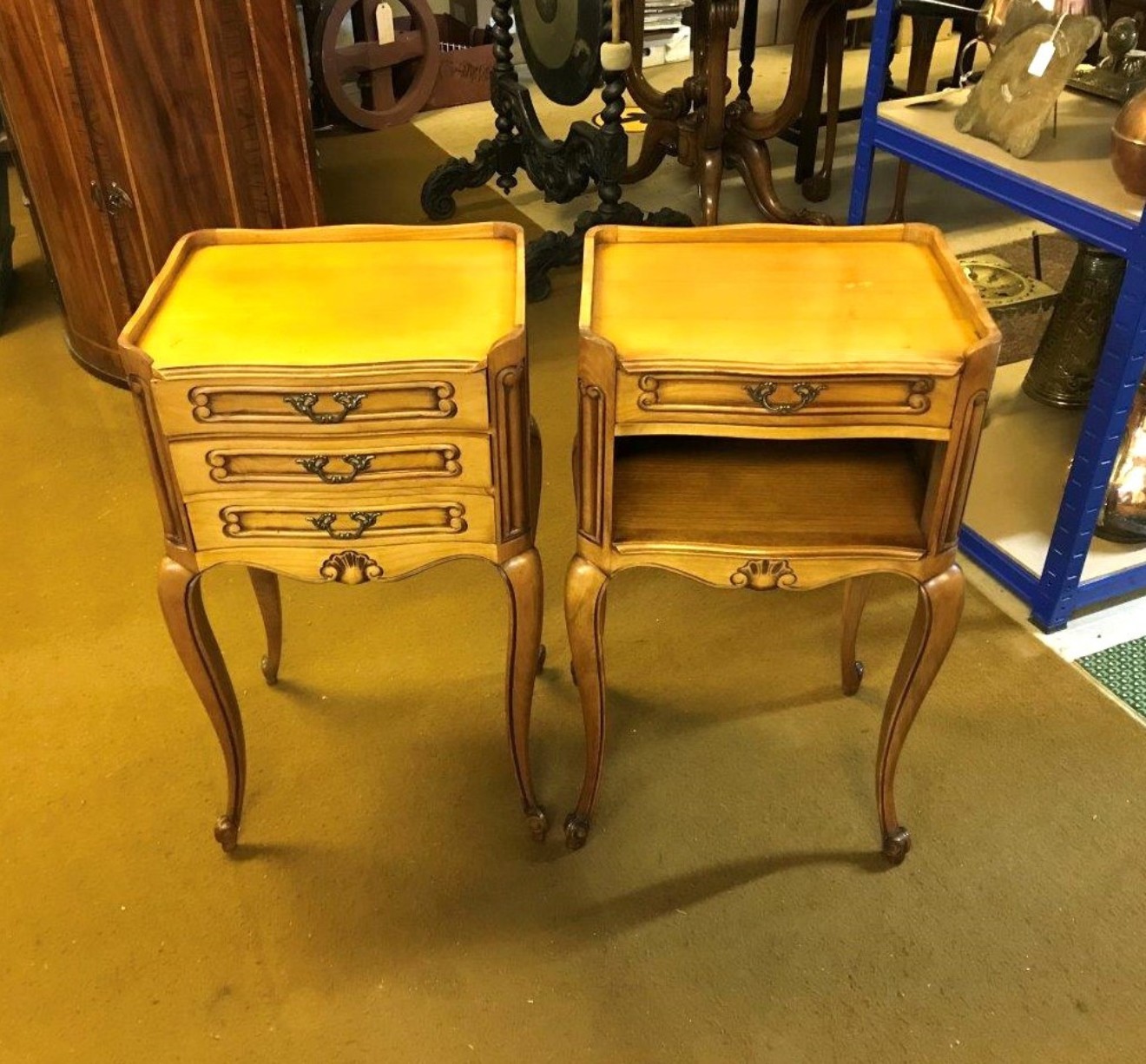 Mid Century Pair of French Louis XVI Style Cherrywood Bedside Night Stand Drawer Units