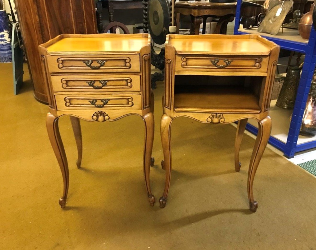 Mid Century Pair of French Louis XVI Style Cherrywood Bedside Night Stand Drawer Units