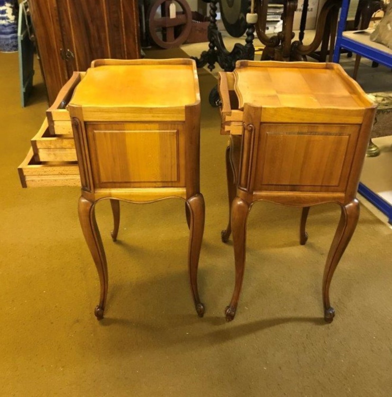 Mid Century Pair of French Louis XVI Style Cherrywood Bedside Night Stand Drawer Units