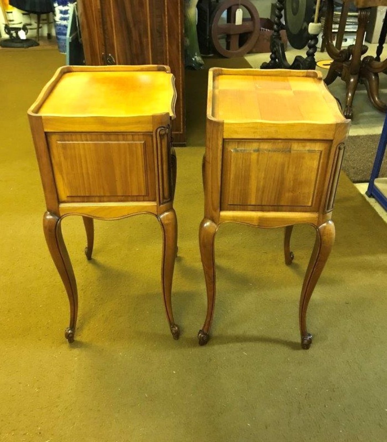 Mid Century Pair of French Louis XVI Style Cherrywood Bedside Night Stand Drawer Units